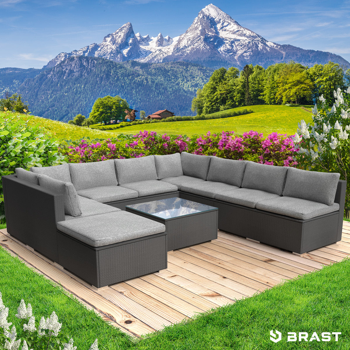 XL Rattan Garten Lounge PARADISE schwarz