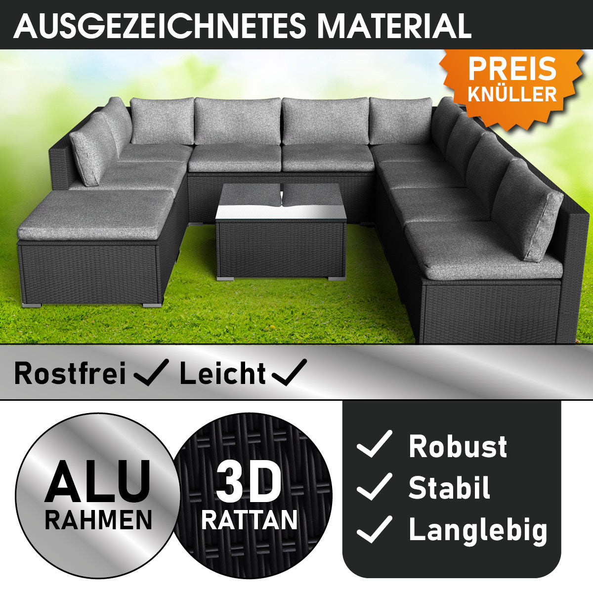 XL Rattan Garten Lounge PARADISE schwarz