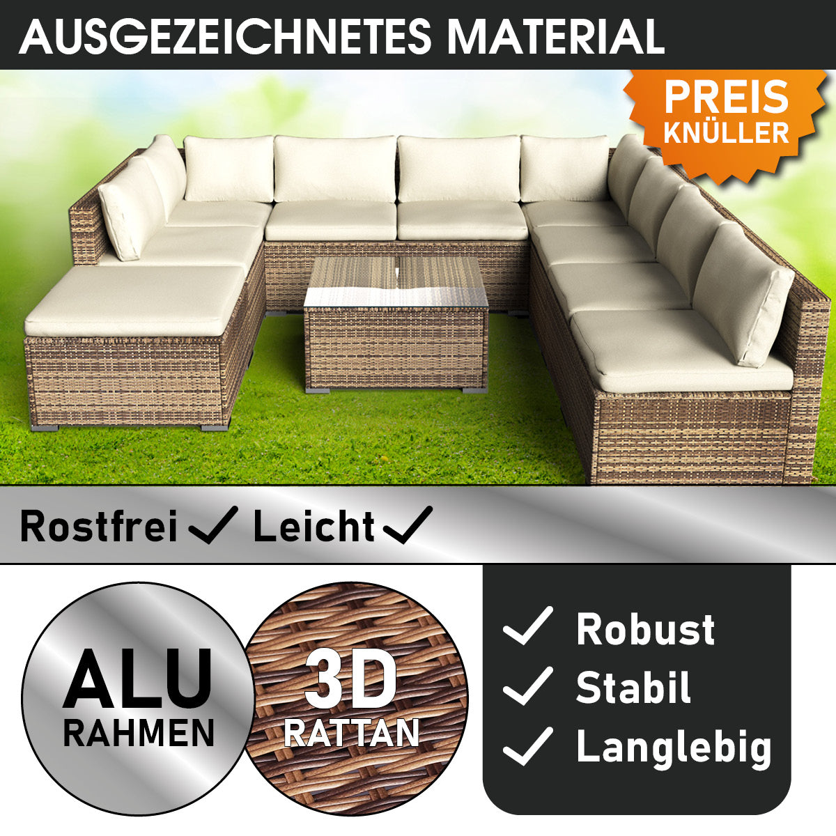 XL Rattan Garten Lounge PARADISE braun