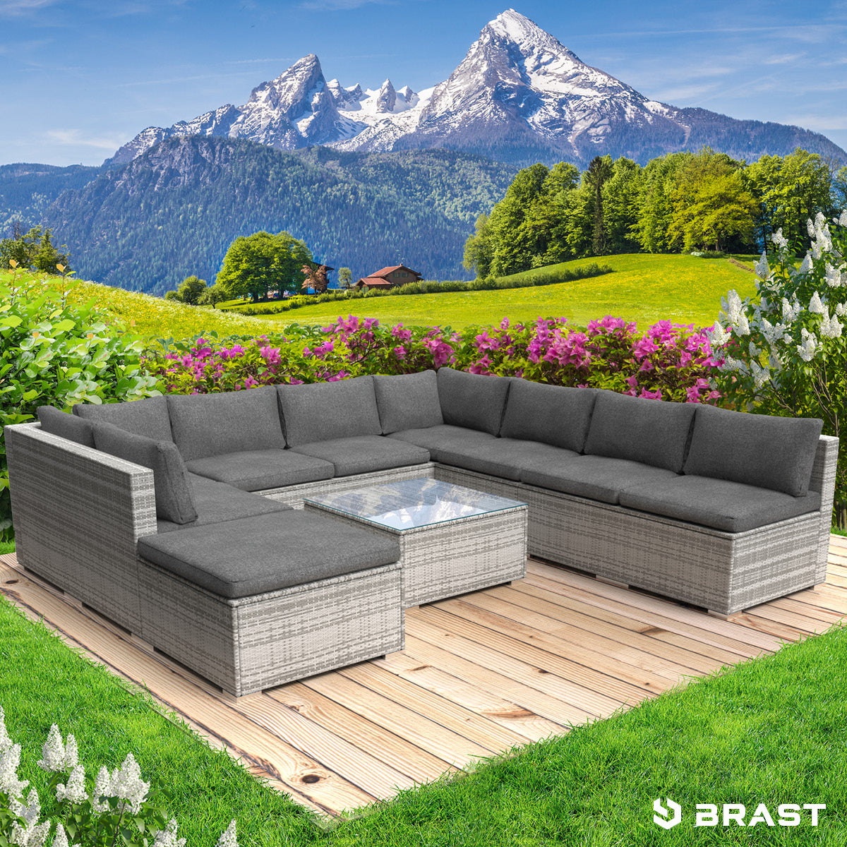 XL Rattan Garten Lounge PARADISE grau
