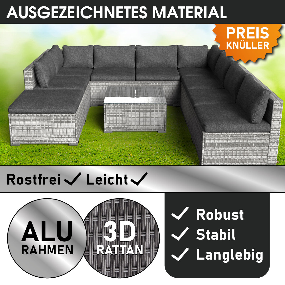 XL Rattan Garten Lounge PARADISE grau