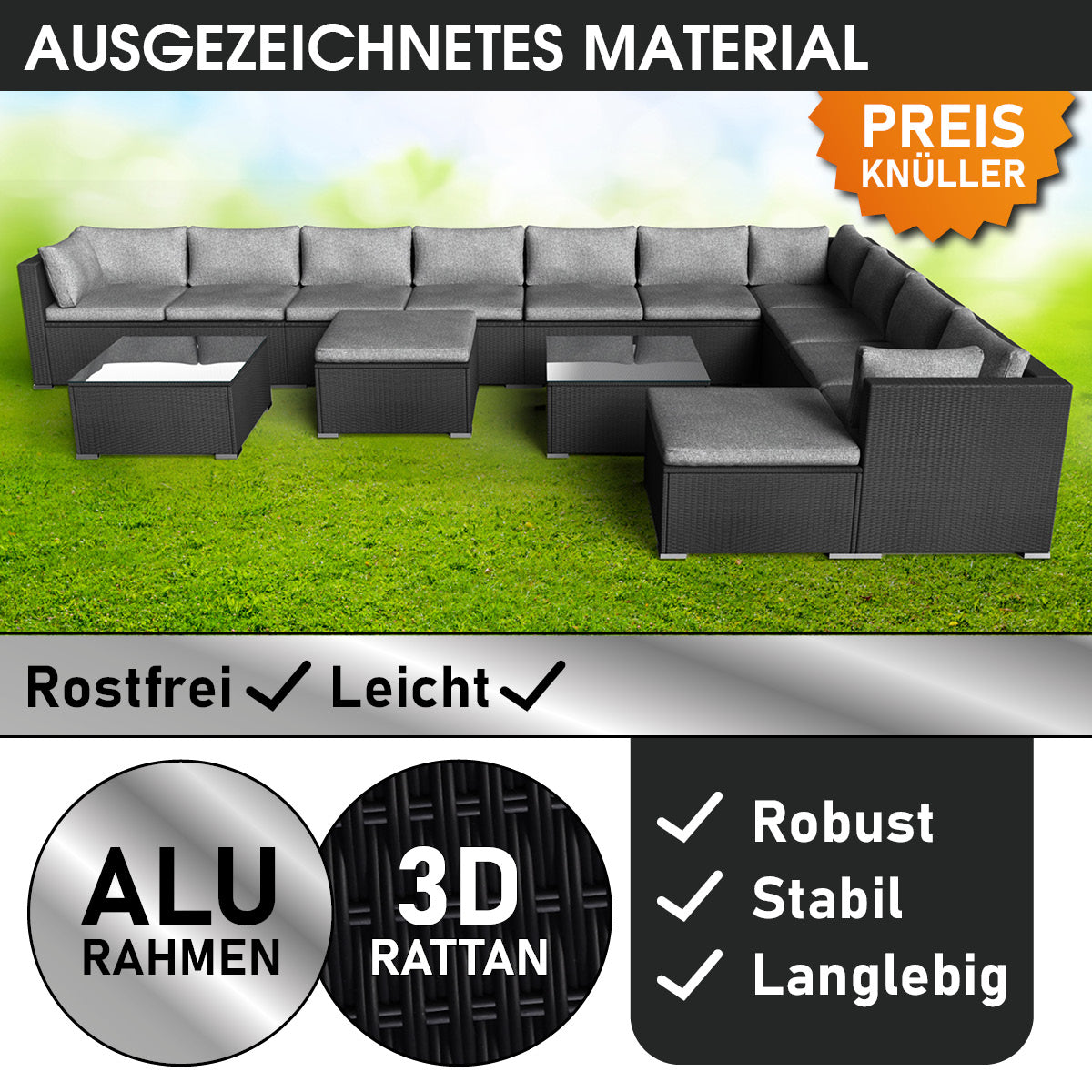XXL Polyrattan Gartenlounge DREAMS schwarz