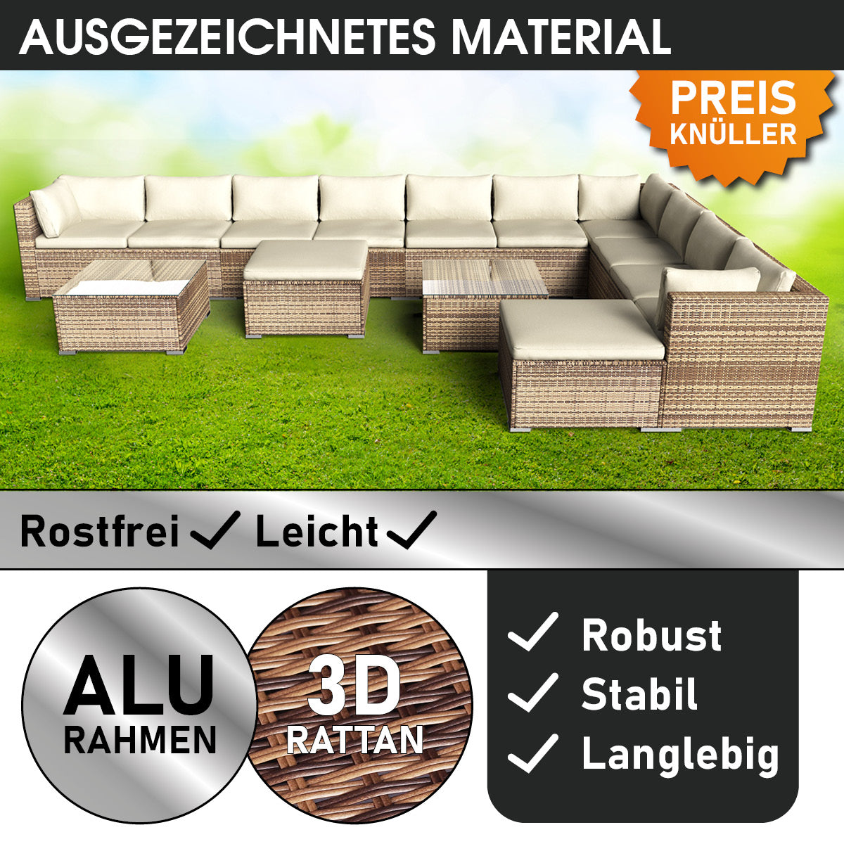 XXL Polyrattan Gartenlounge DREAMS braun