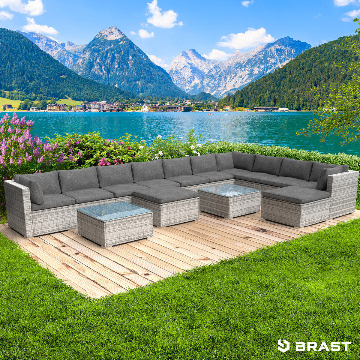 XXL Polyrattan Gartenlounge DREAMS grau