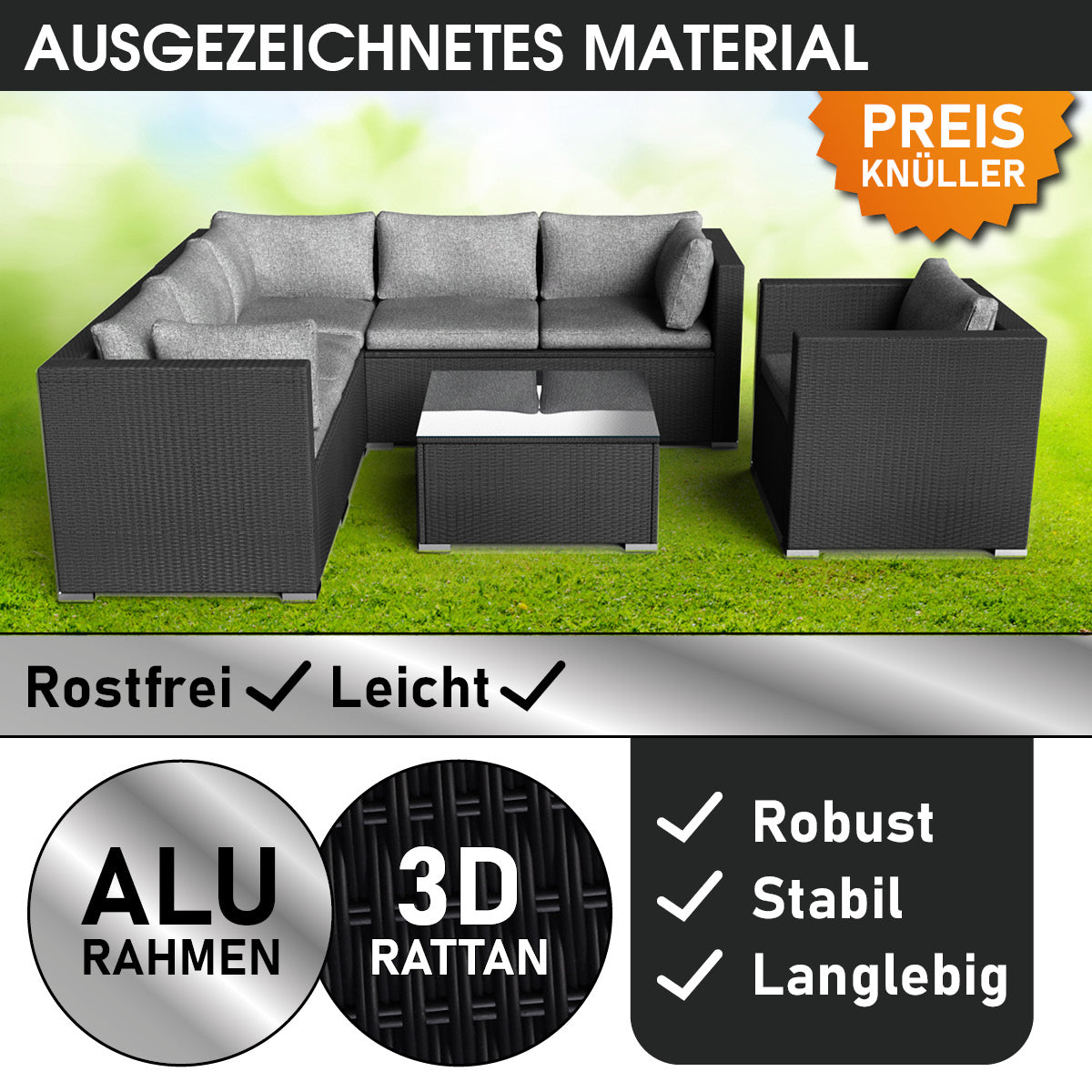 Polyrattan Lounge Set HARMONY schwarz