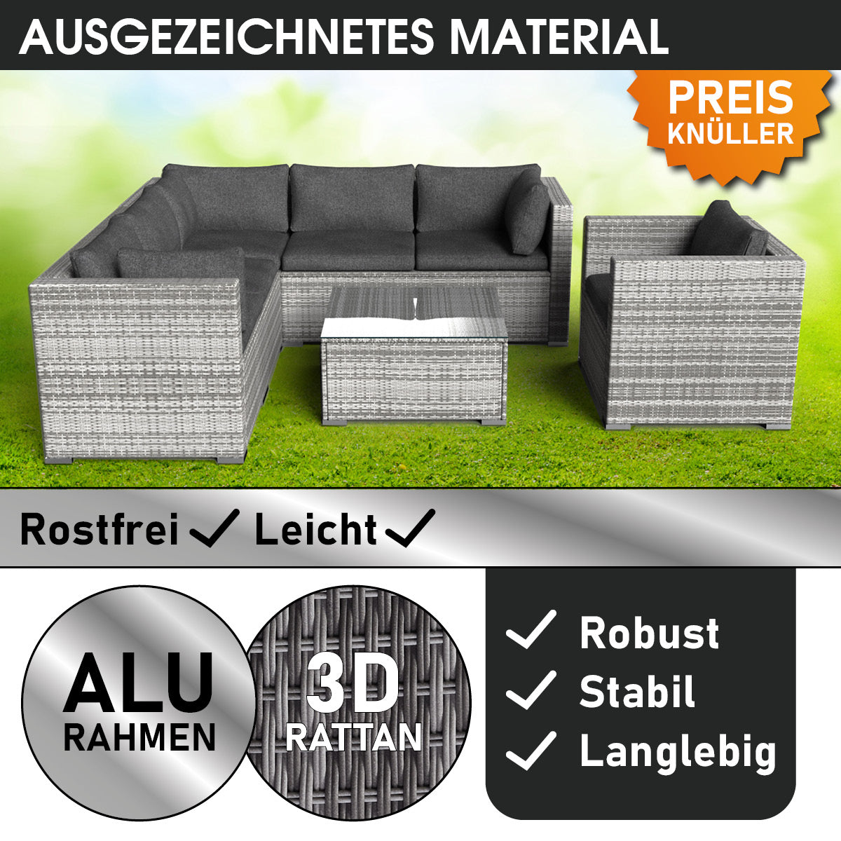 Polyrattan Lounge Set HARMONY grau