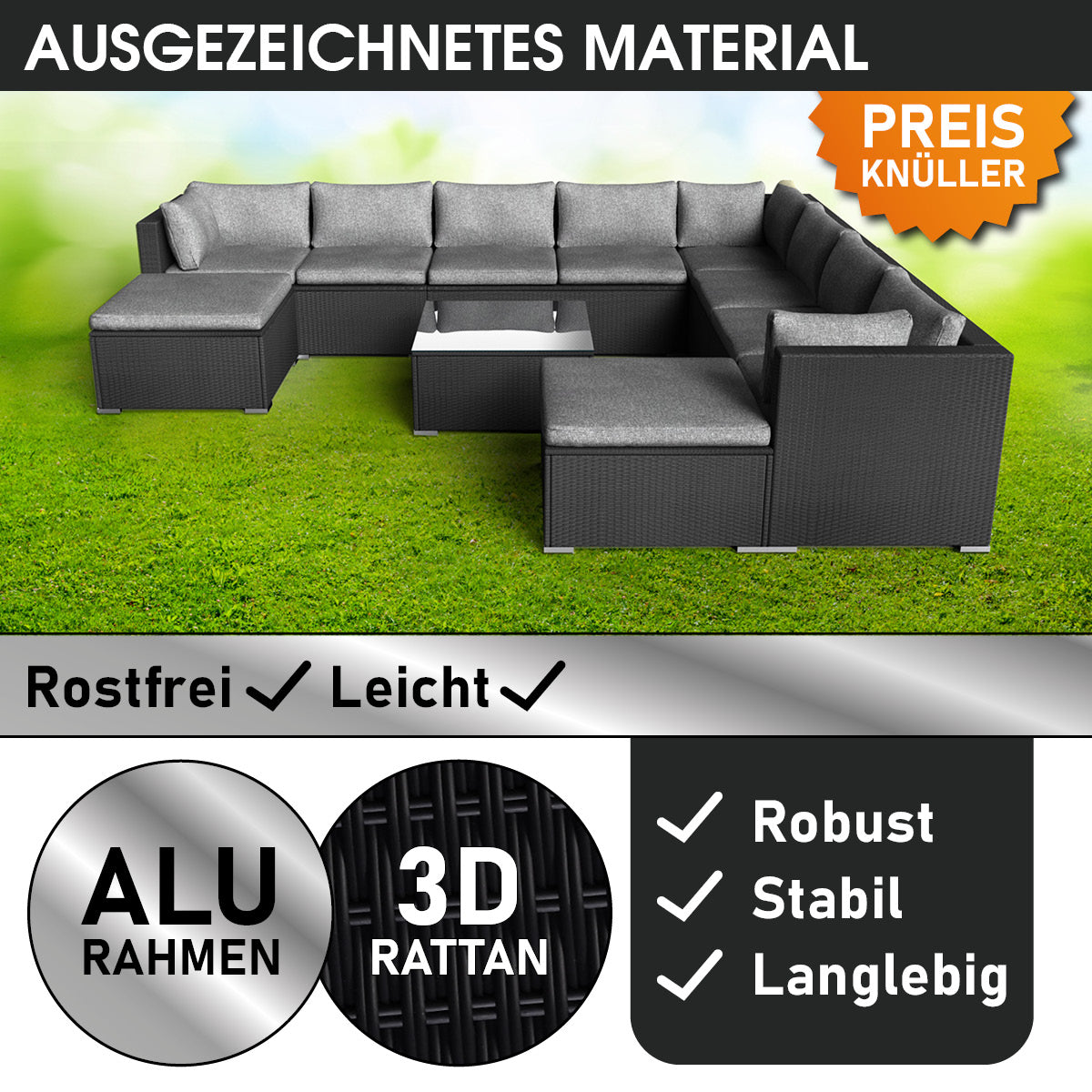 XXL Polyrattan Garten Lounge FREEDOM schwarz