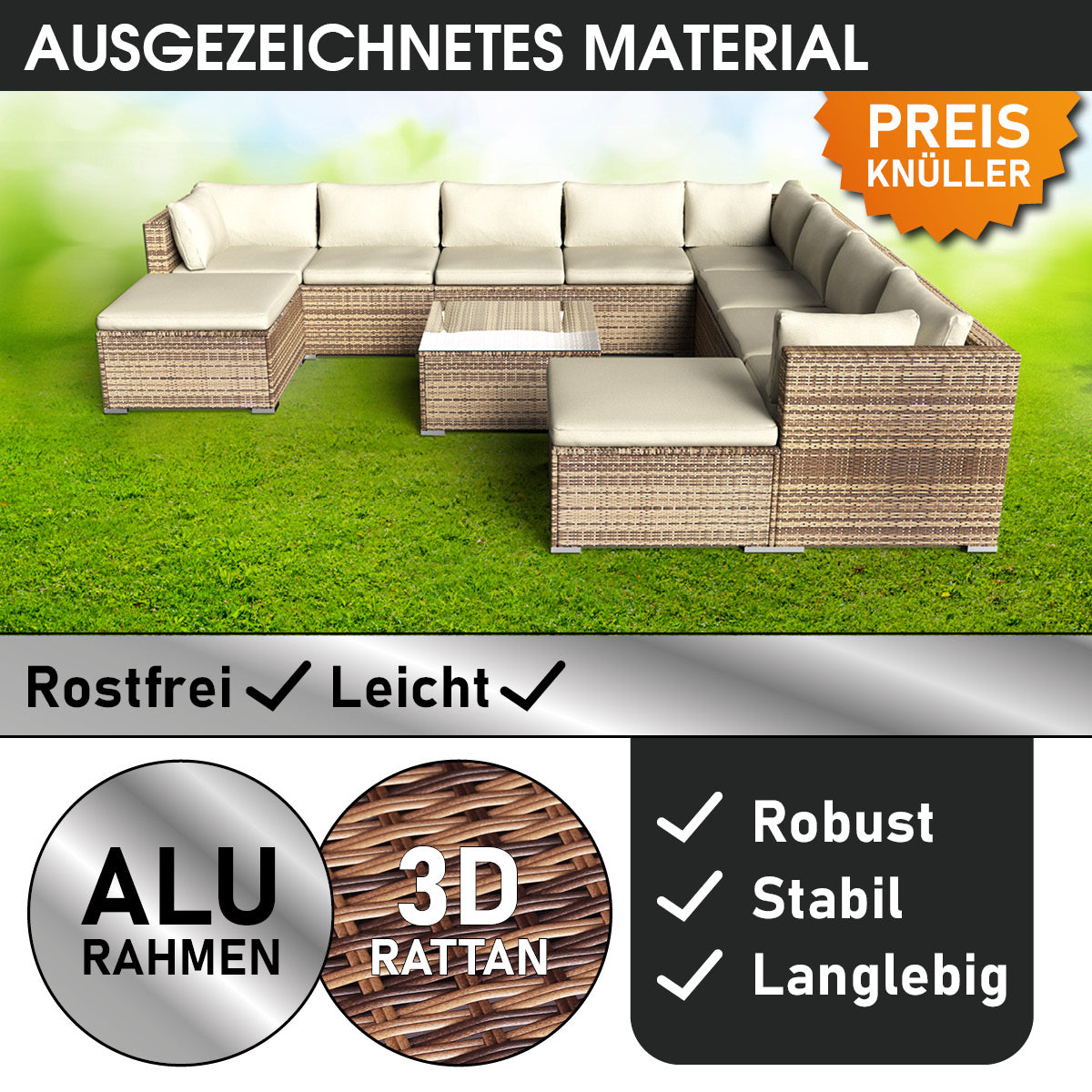 XXL Polyrattan Garten Lounge FREEDOM braun