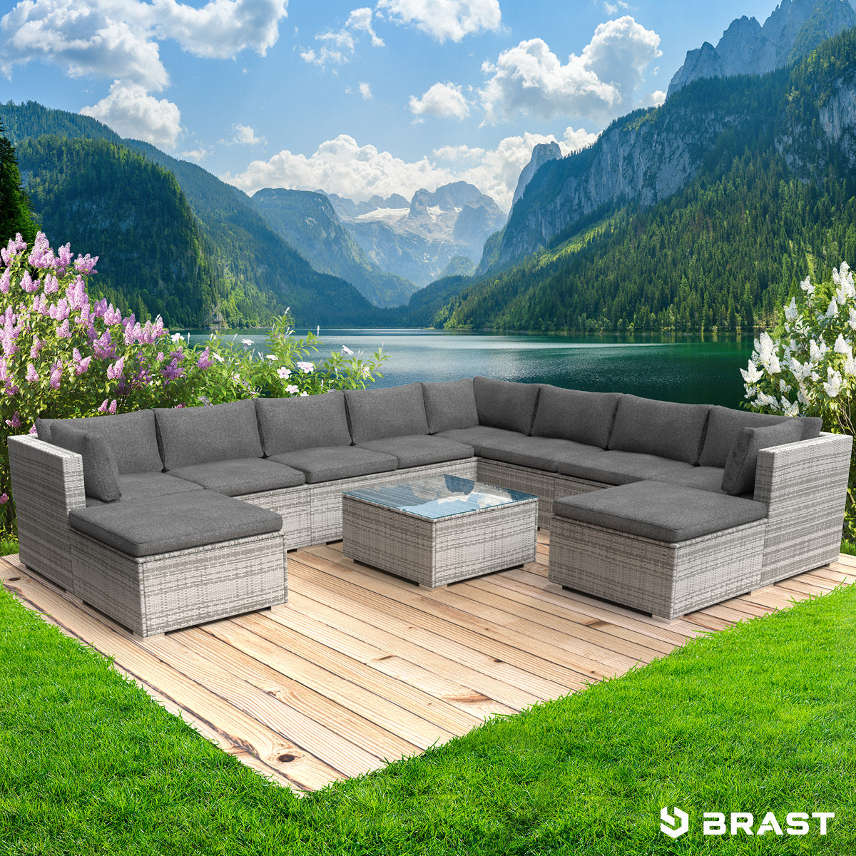 XXL Polyrattan Garten Lounge FREEDOM grau