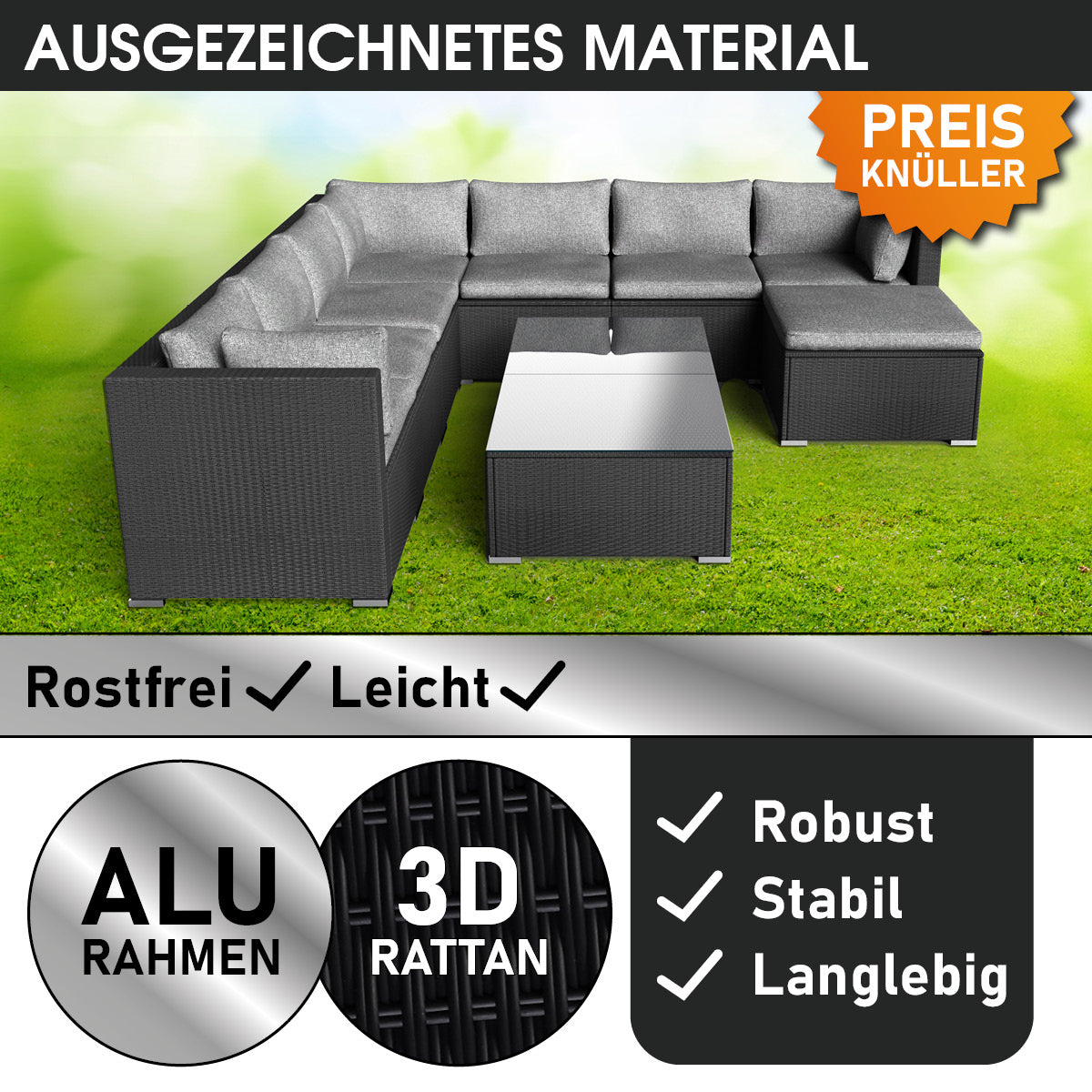 XL Polyrattan Loungemöbel PLEASURE schwarz