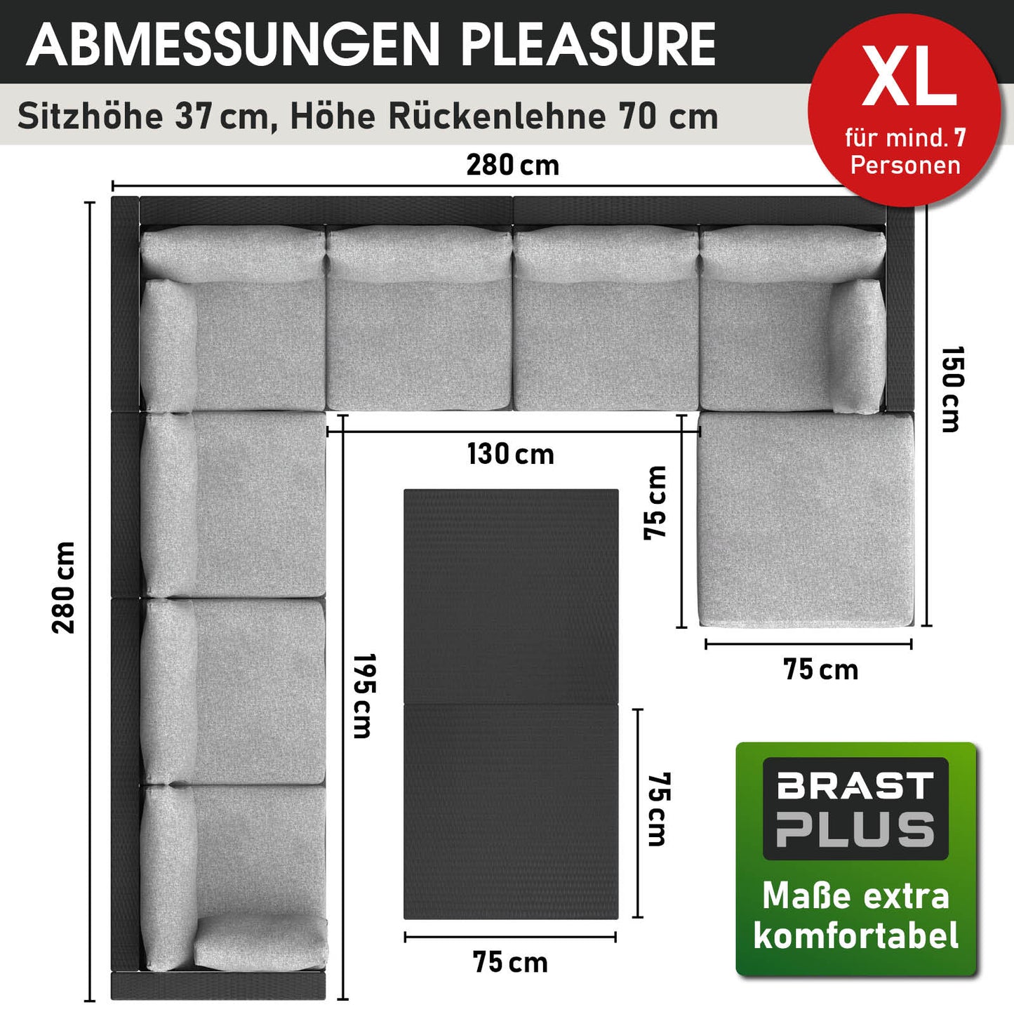 Schwarzes XL Polyrattan Loungemöbel Set mit großzügigem L-förmigen Design, rattan lounge garten möbel.