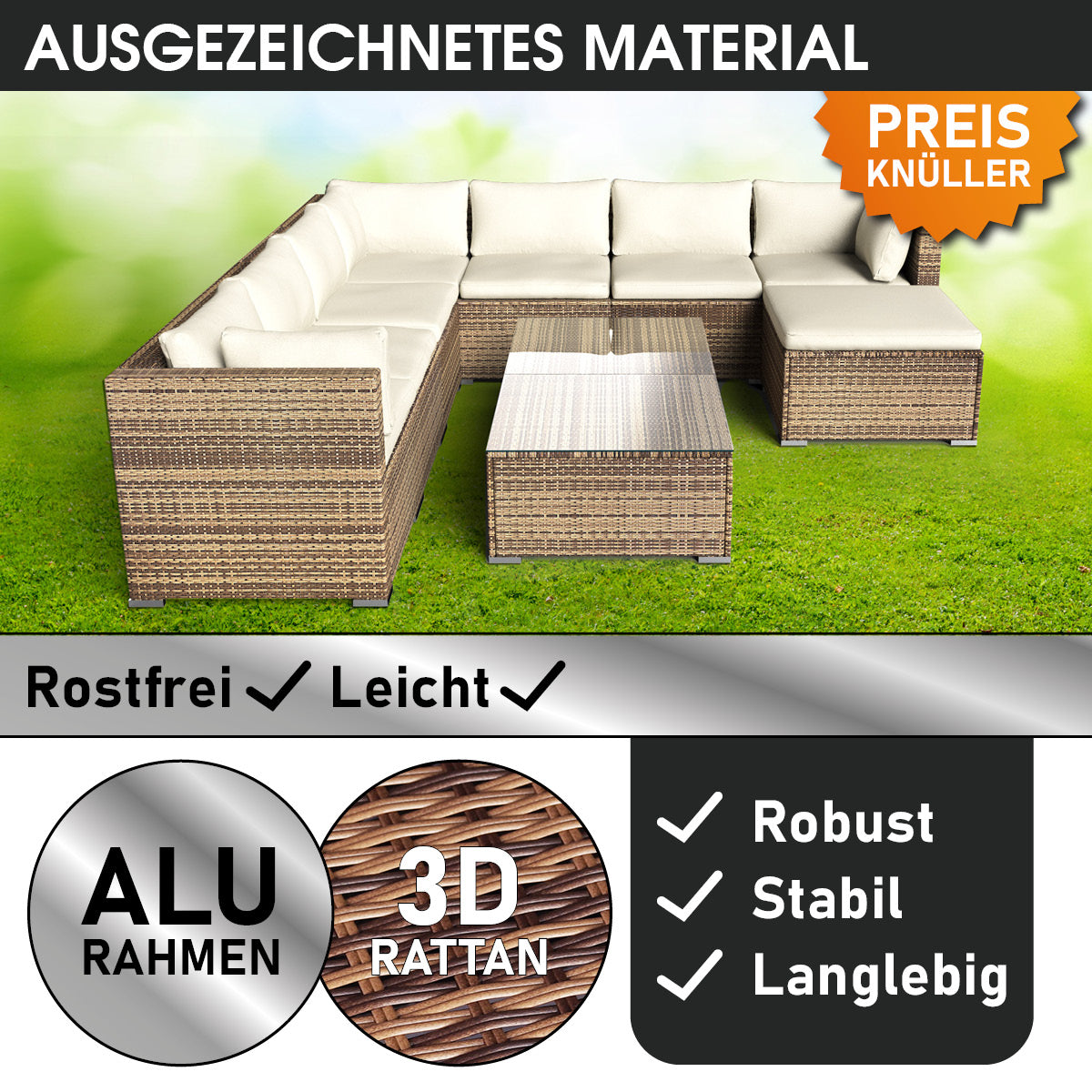 XL Polyrattan Loungemöbel PLEASURE braun