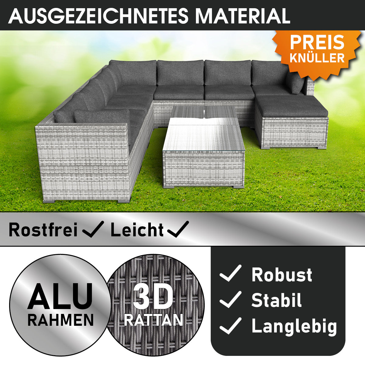 XL Polyrattan Loungemöbel PLEASURE grau