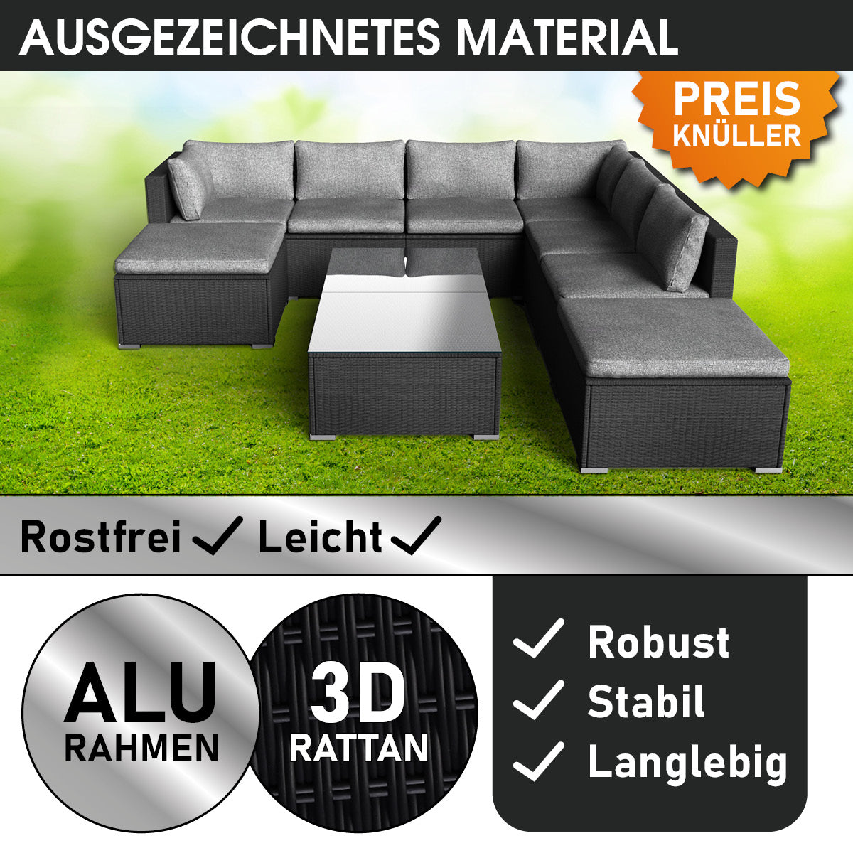 XL Poly Rattan Garten Lounge WELLNESS schwarz