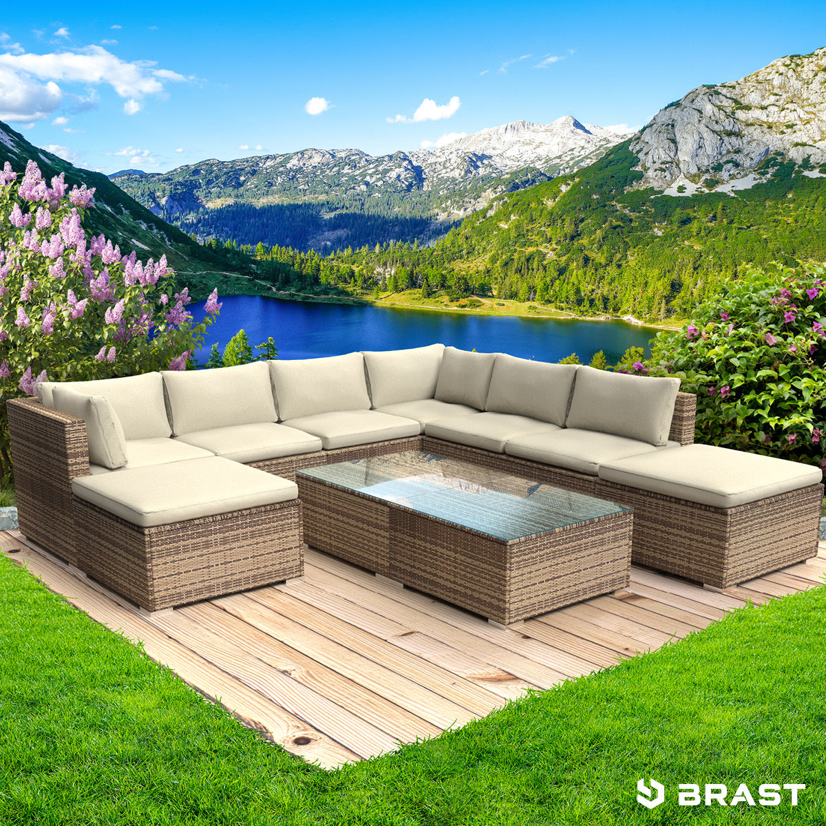XL Poly Rattan Garten Lounge WELLNESS braun