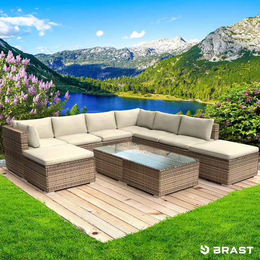 XL Poly Rattan Garten Lounge WELLNESS braun