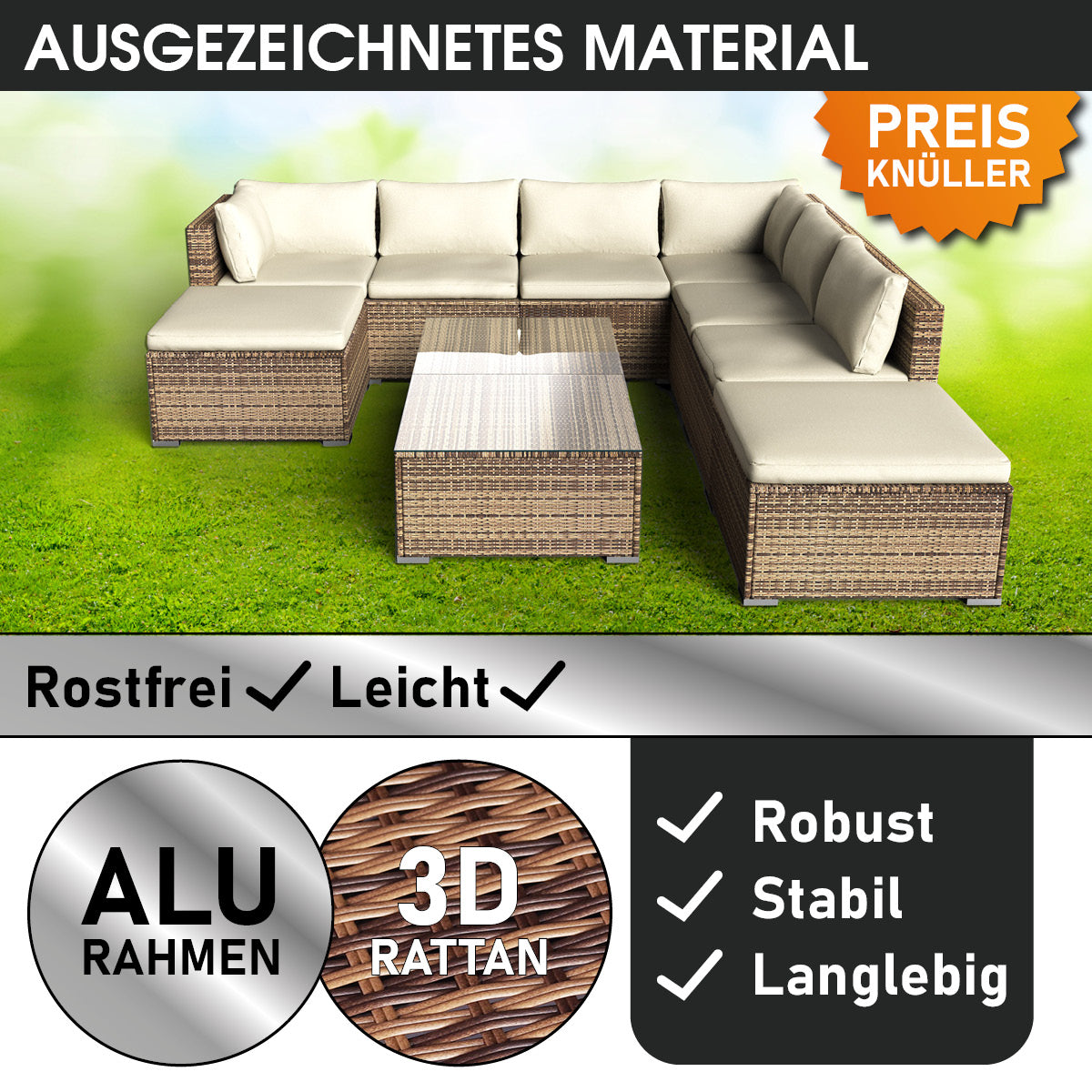 XL Poly Rattan Garten Lounge WELLNESS braun