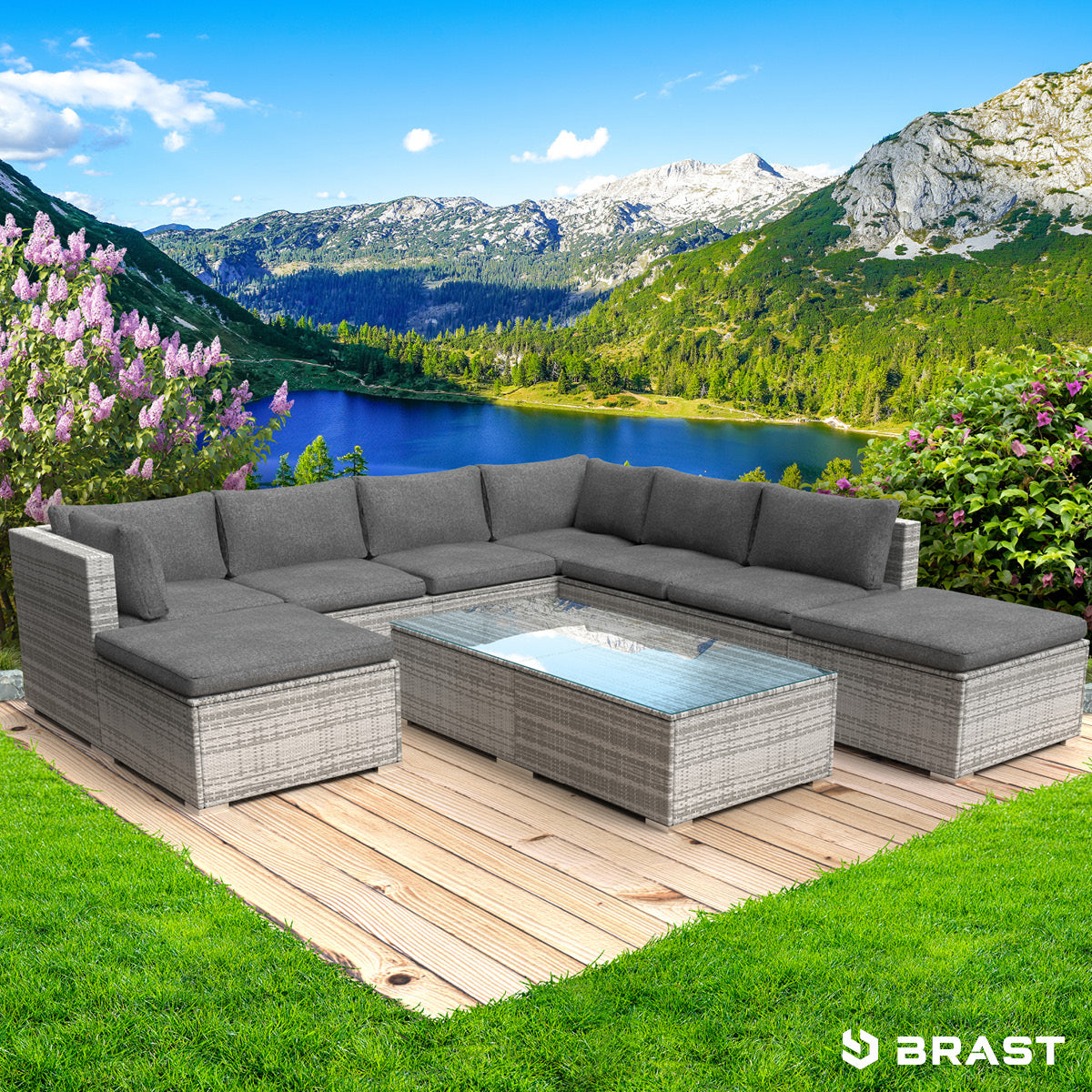 XL Poly Rattan Garten Lounge WELLNESS grau