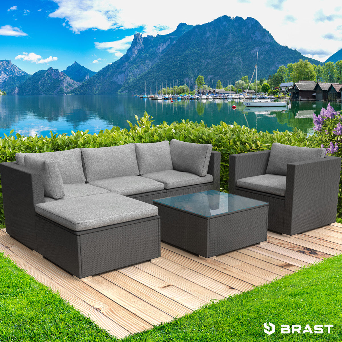 Rattan Lounge Gartenmöbel Set JOY schwarz