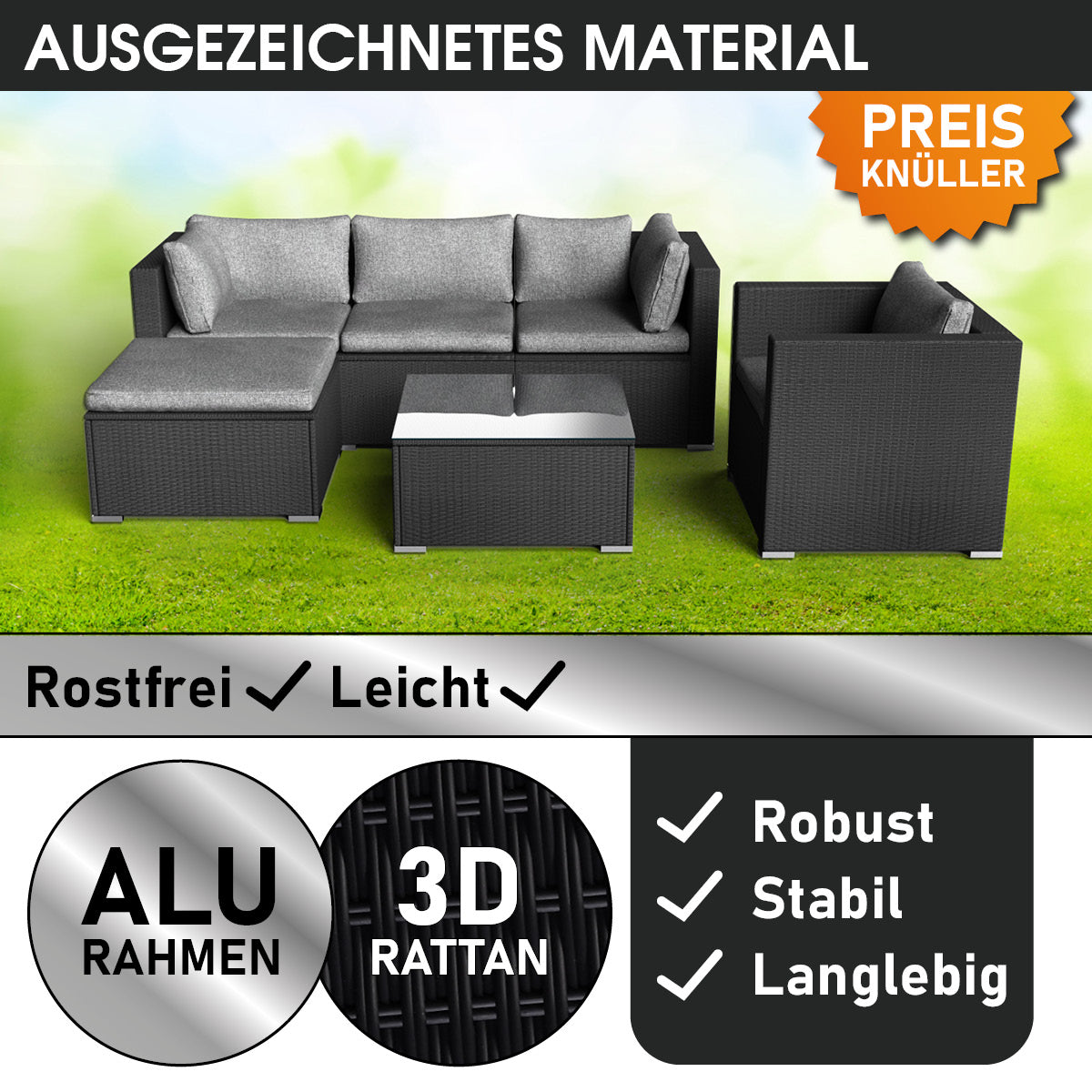 Rattan Lounge Gartenmöbel Set JOY schwarz