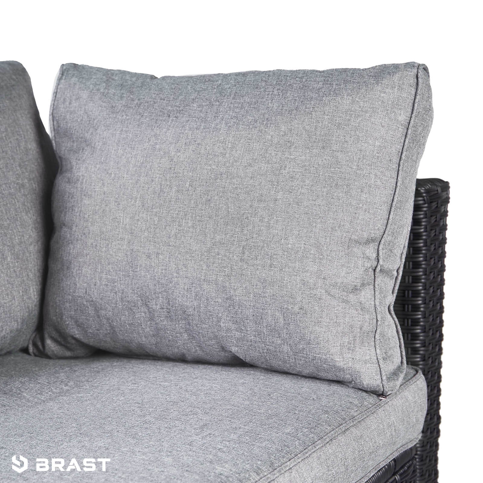 Schwarzes Rattan Lounge Gartenmöbel Set mit grauen Polstern, Loungemöbel Set für Garten.