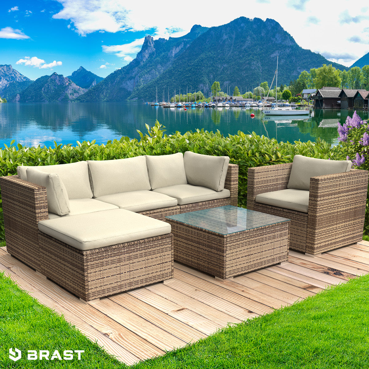 Rattan Lounge Gartenmöbel Set JOY braun