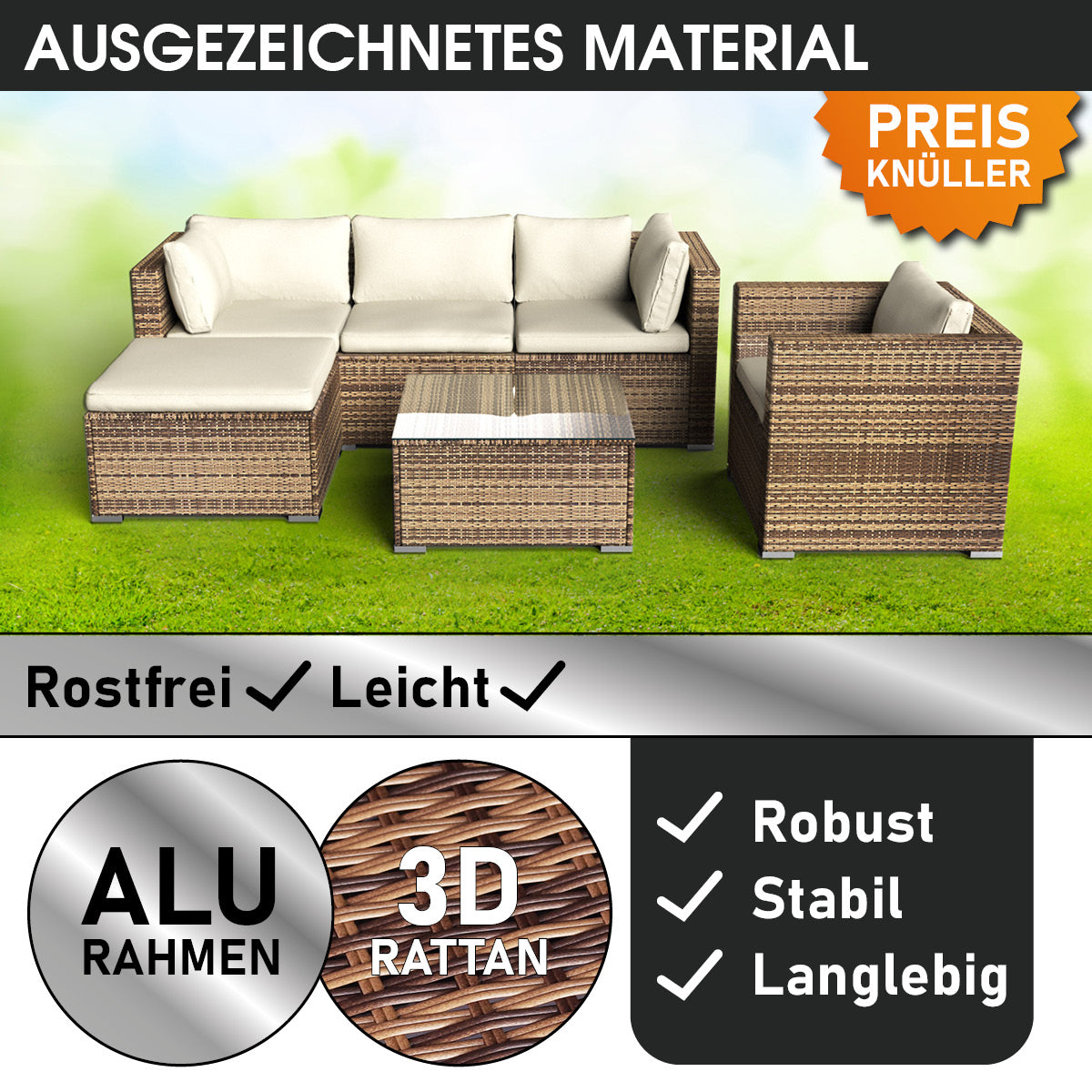Rattan Lounge Gartenmöbel Set JOY braun