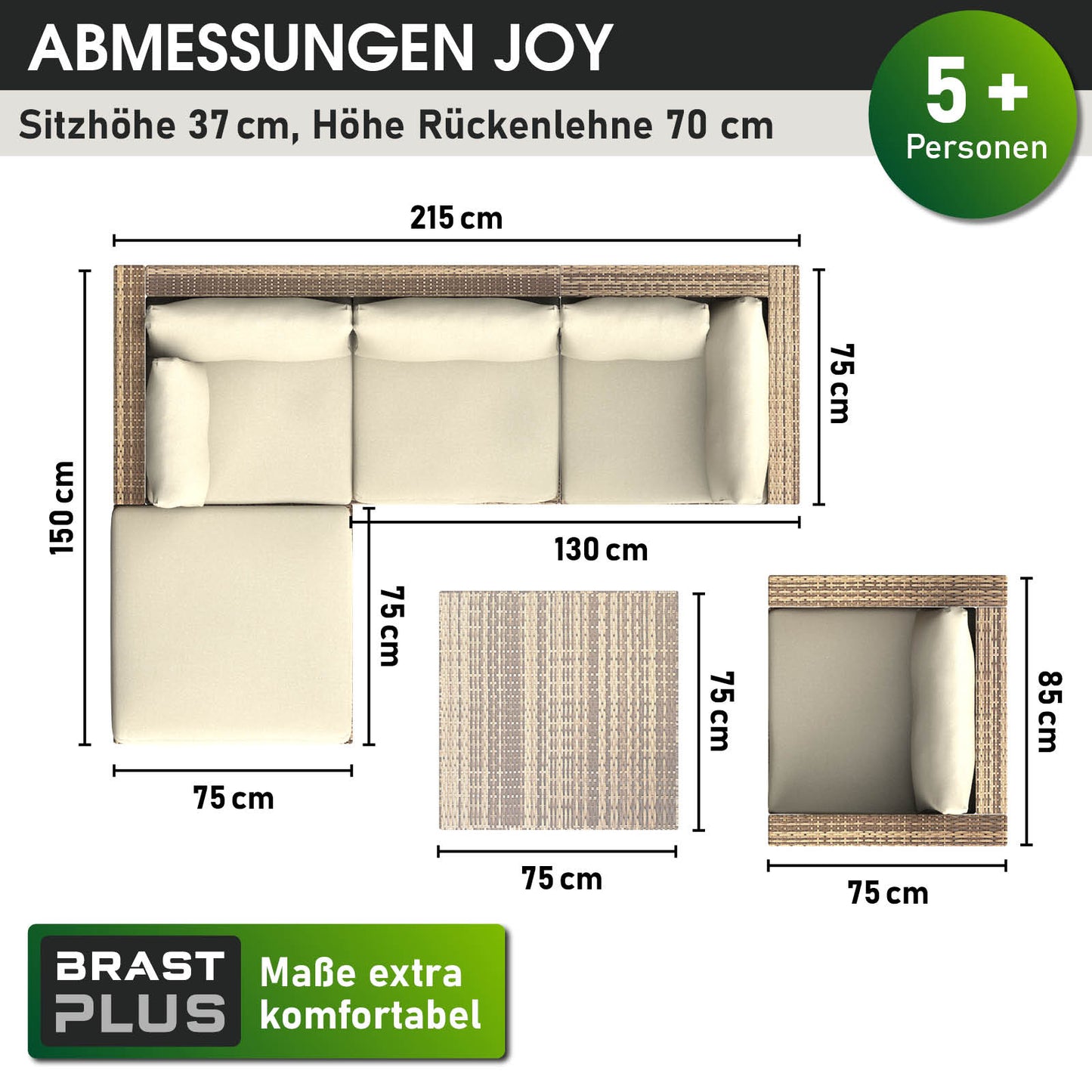 Braunes Rattan Lounge Gartenmöbel Set mit Ecksofa und quadratischem Tisch, Loungemöbel Set für 5+ Personen.