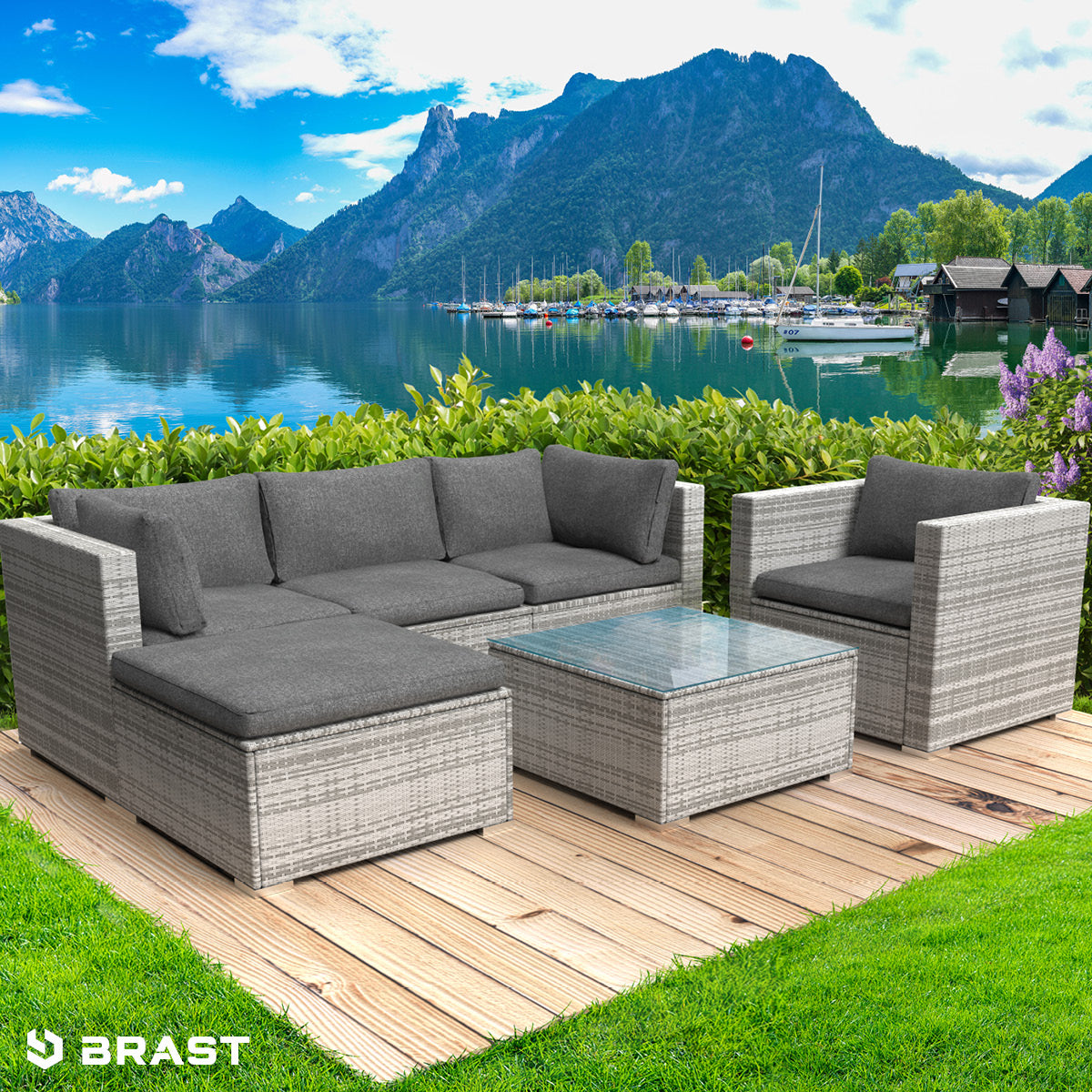 Rattan Lounge Gartenmöbel Set JOY grau