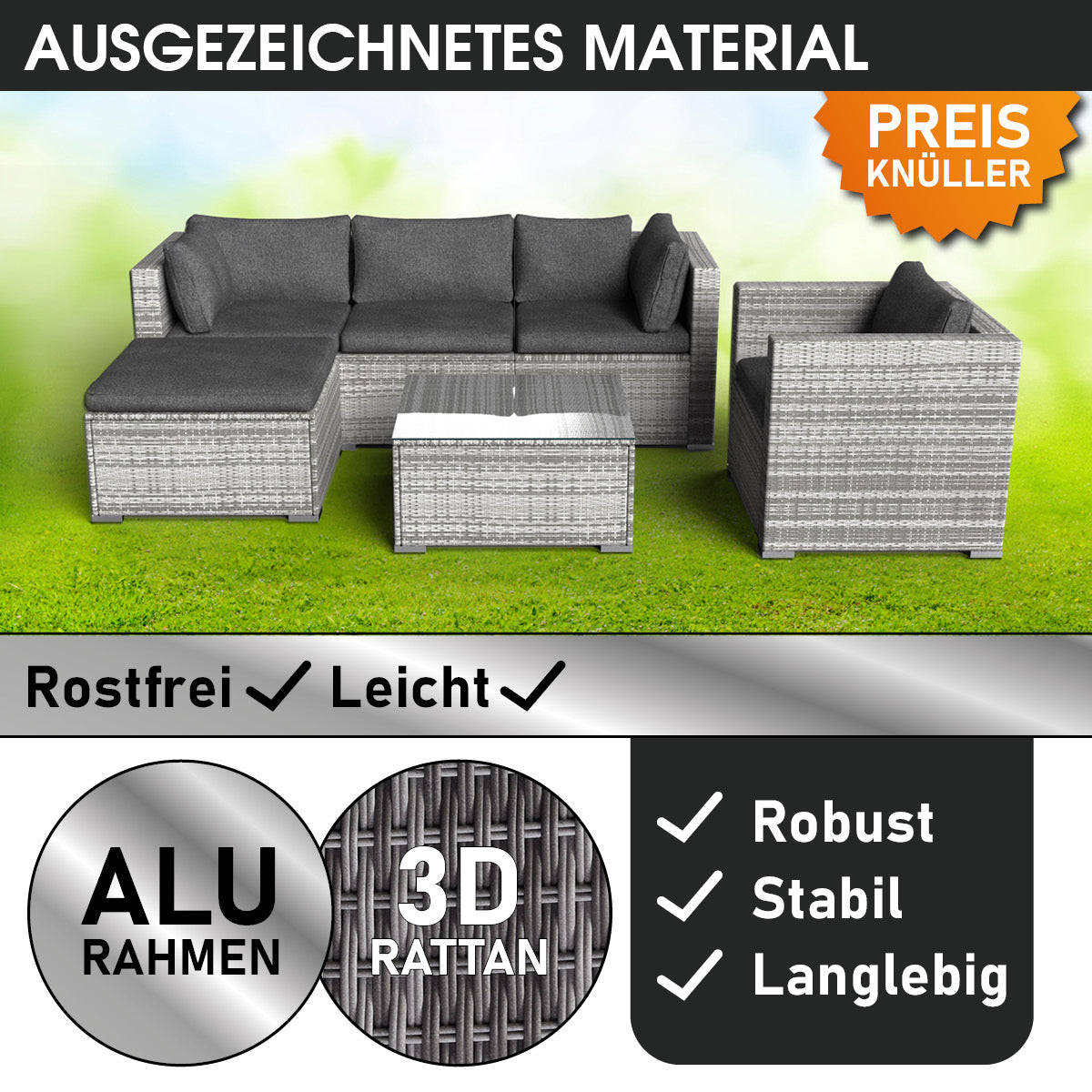 Rattan Lounge Gartenmöbel Set JOY grau