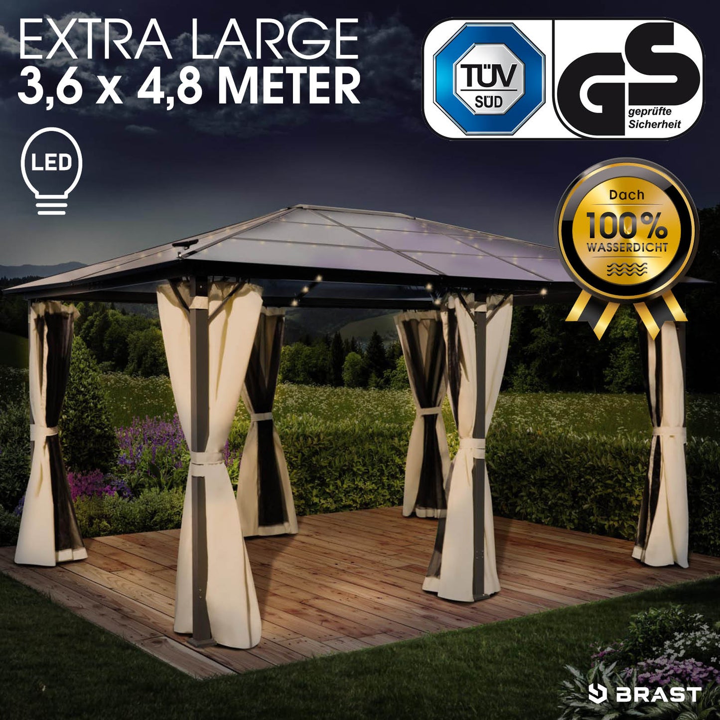 Alu-Pavillon PREMIUM  3,6x4,8m beige inkl. LEDs