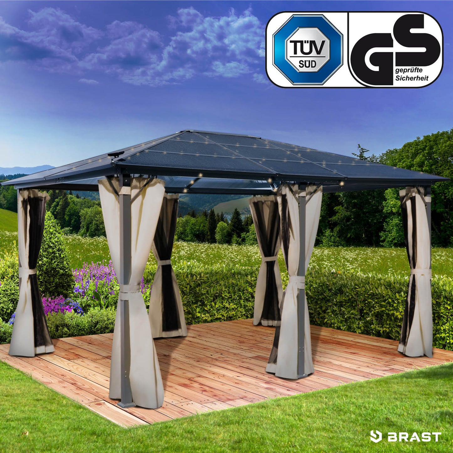 Alu-Pavillon PREMIUM  3,6x4,8m beige inkl. LEDs