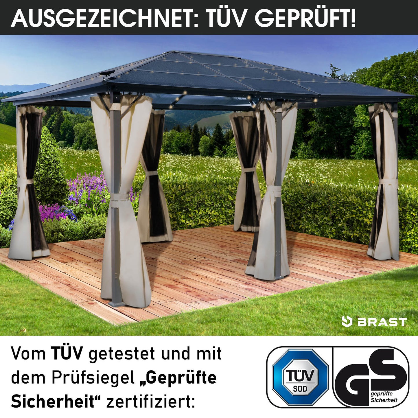 Alu-Pavillon PREMIUM  3,6x4,8m beige inkl. LEDs