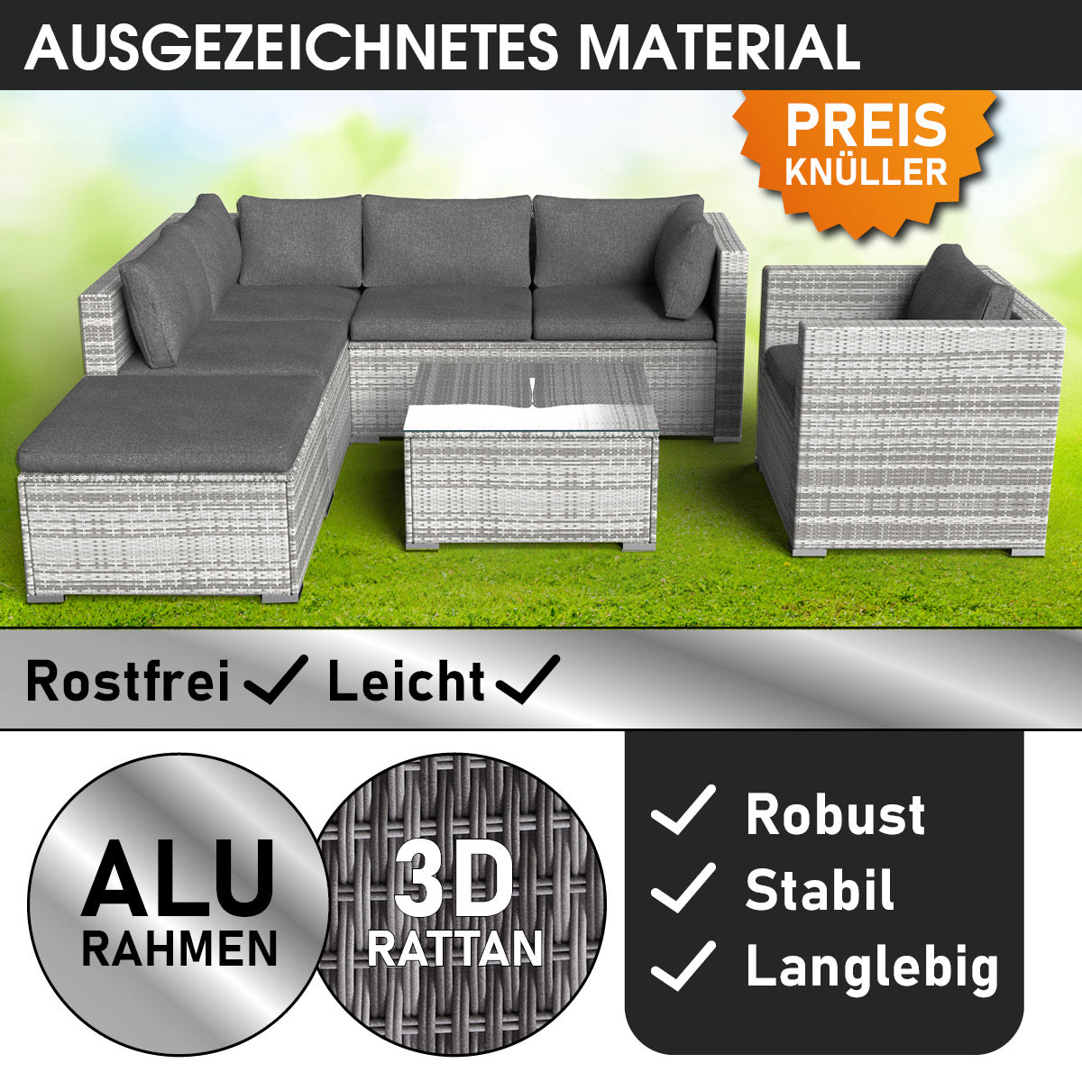 Polyrattan Lounge Set COSY grau