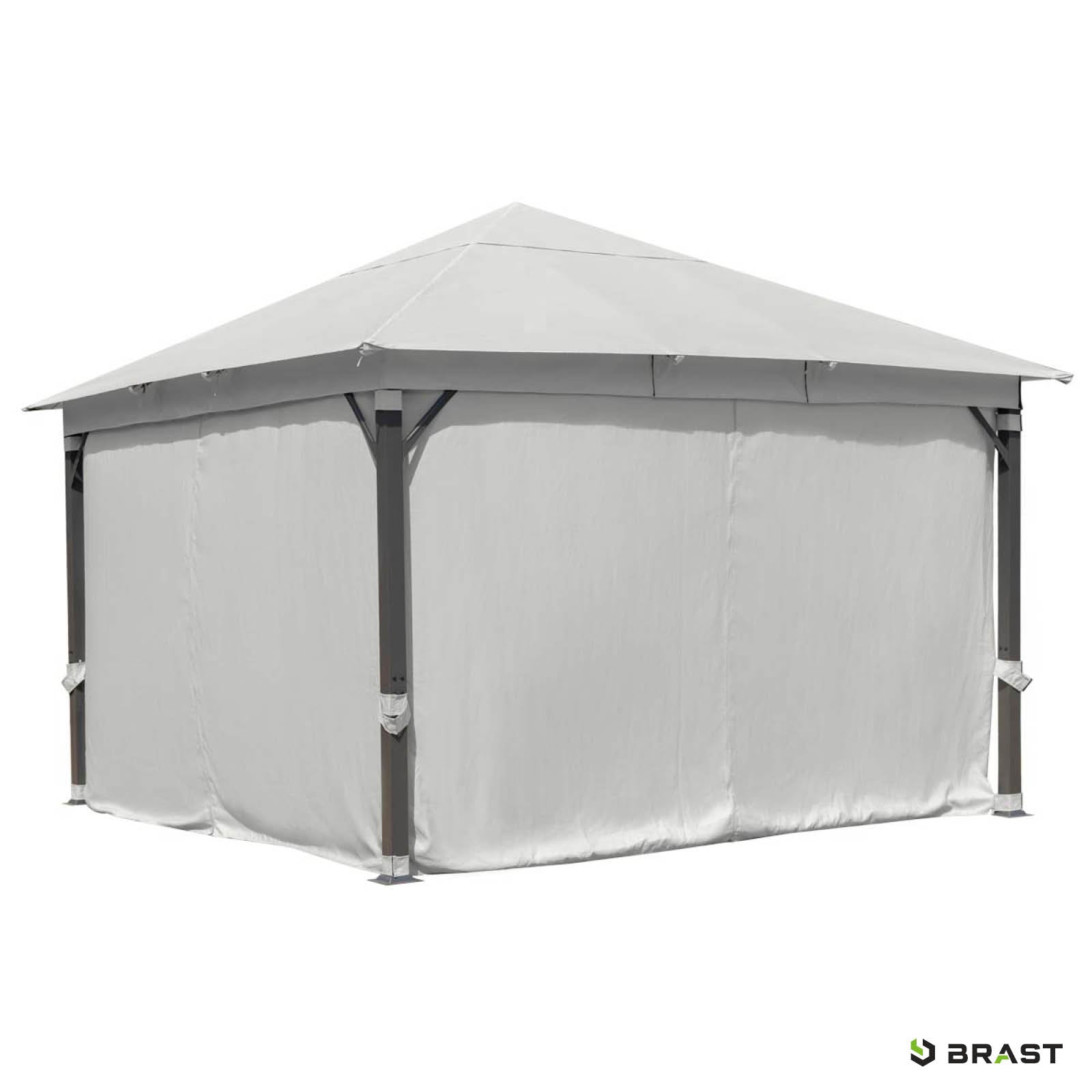 Hellgrauer Alu Gartenpavillon 3x4 m mit LED, wasserdicht, sturmfest, winterfest, stabil für ganzjährig.