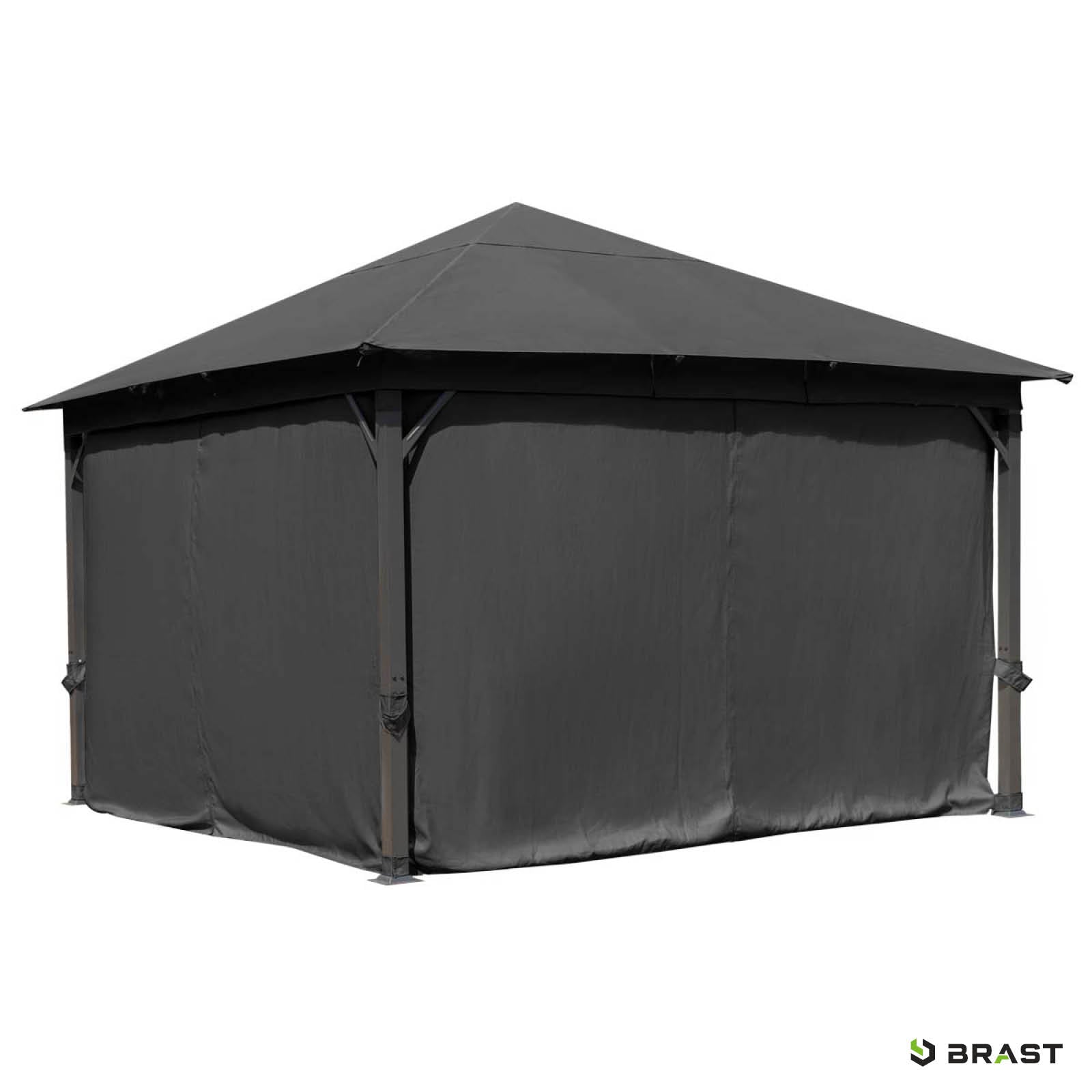 Dunkelgrauer Alu Gartenpavillon 4x4m mit wasserdichtem, stabilem, winterfestem Ganzjahresstoff, sturmfest.