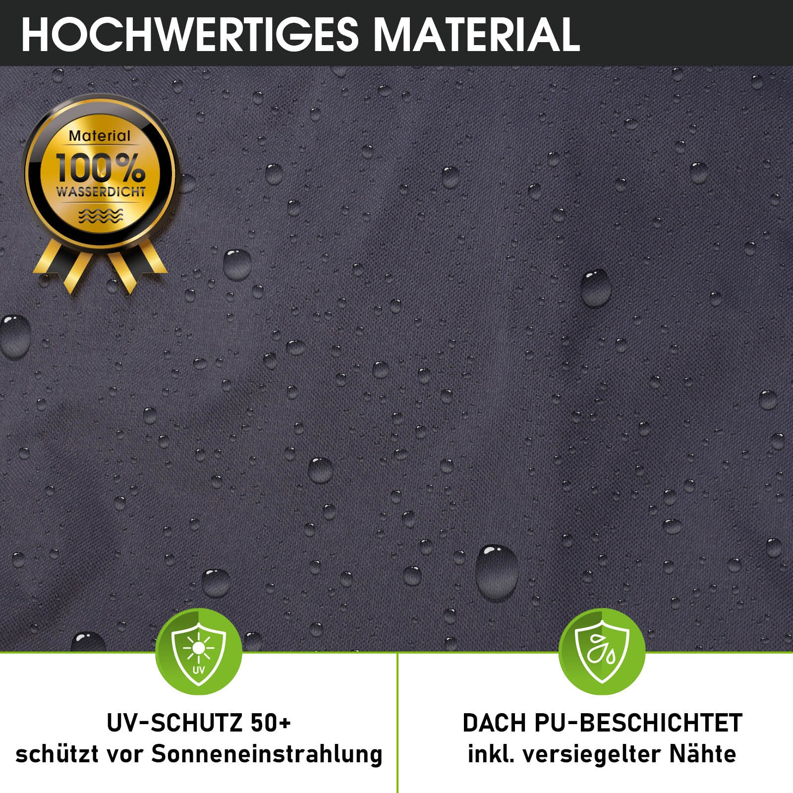 Dunkelgrauer, wasserabweisender Pavillonstoff mit PU-Beschichtung, ideal als pavillon wasserdicht stabil winterfest und.