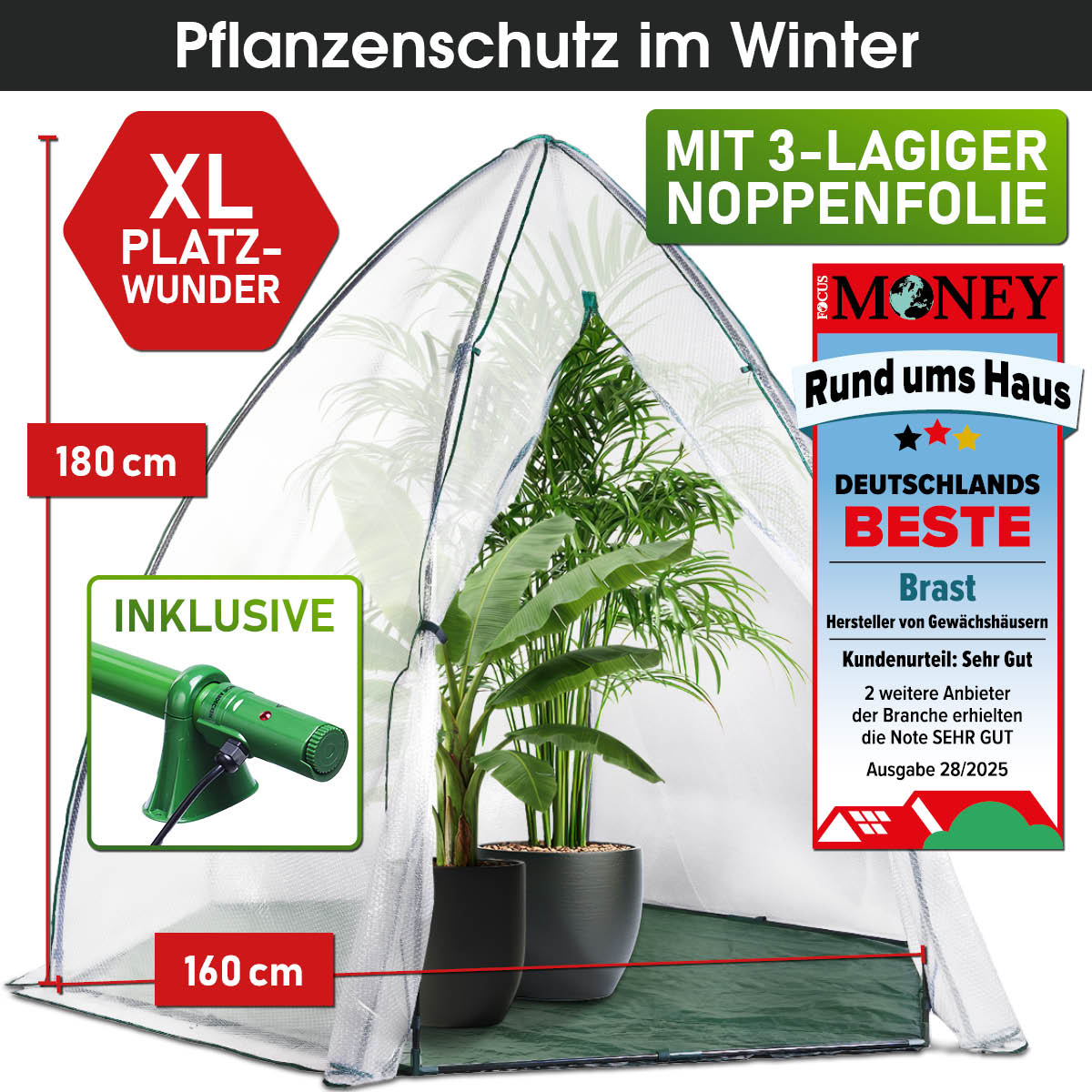 XL Platzwunder Überwinterungszelt mit passender Gewächshausheizung als idealer Frostwächter für Pflanzen