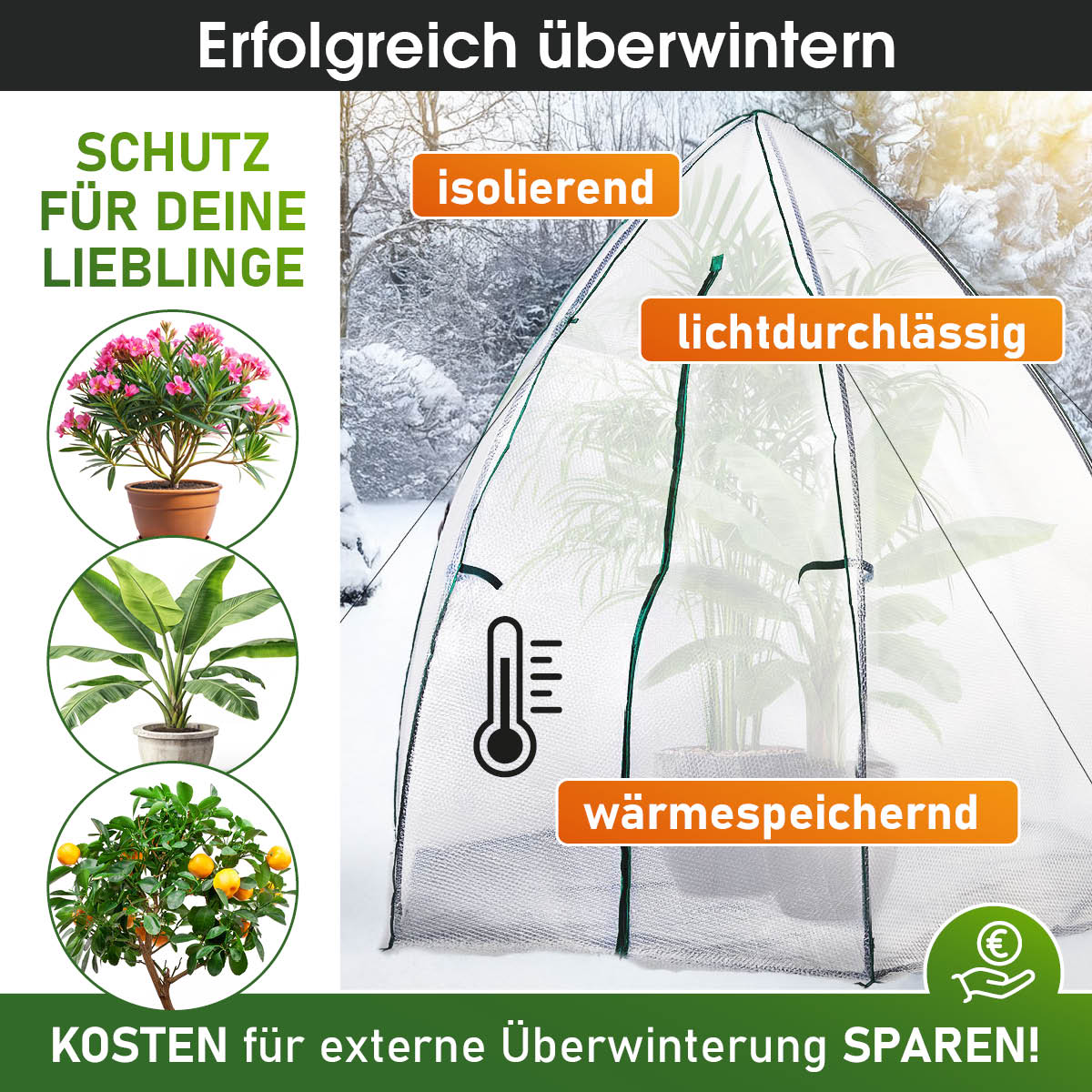 Pflanzzelt mit lichtdurchlässiger, isolierender und wärmespeichernder Noppenfolie