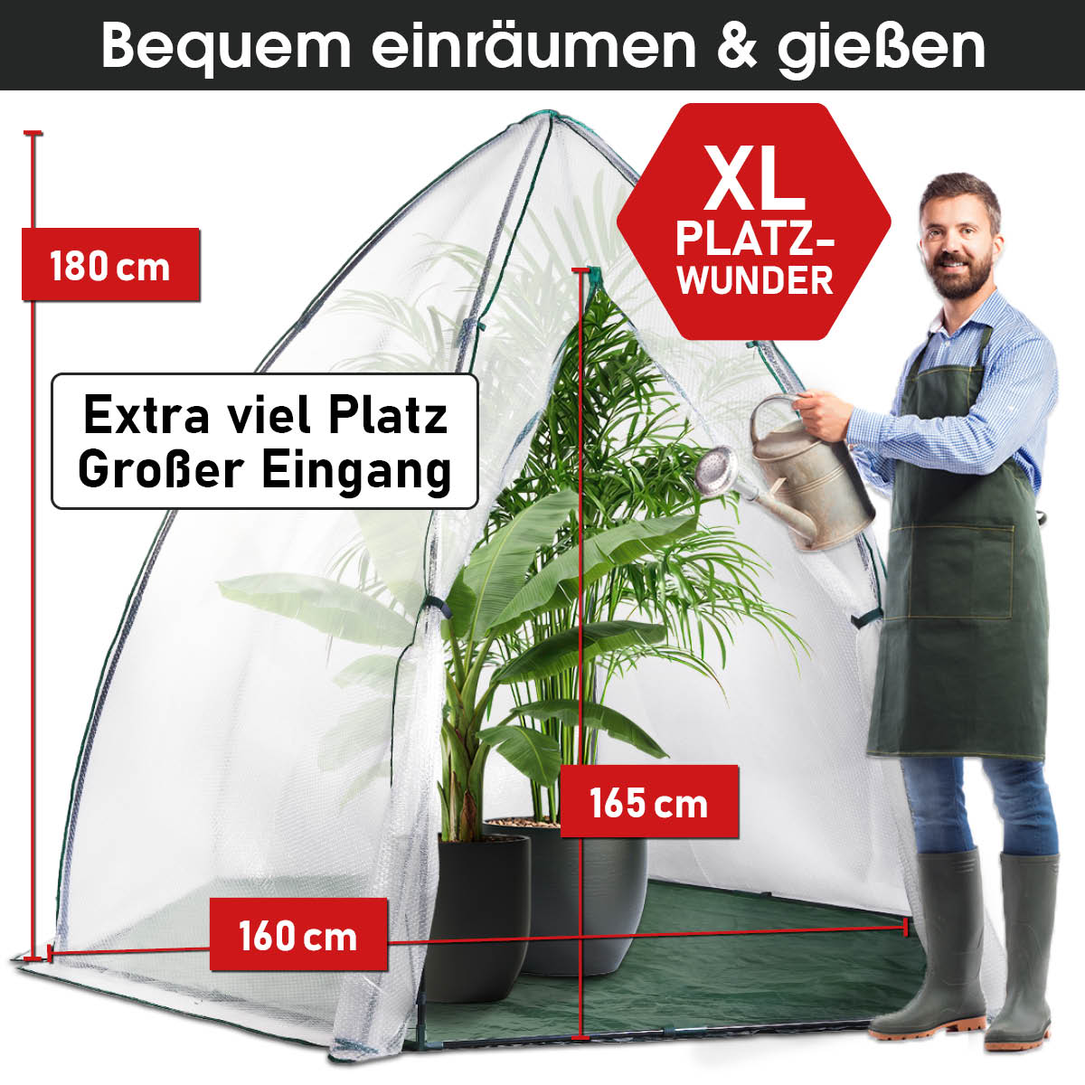 Pflanzen Überwinterungszelt mit XL Platz dank einer Höhe von 180cm und einem Bodendurchmesser von 160cm