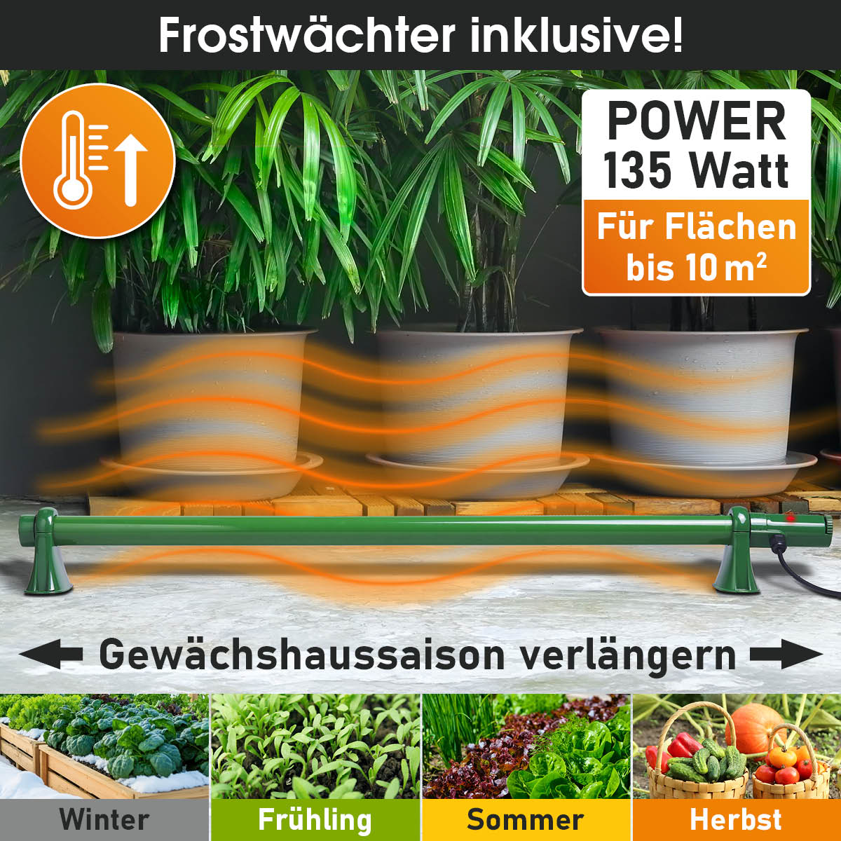 Überwinterungszelt inklusiver praktischer Pflanzheizung mit 135 Watt Leistung für Flächen bis 10m²