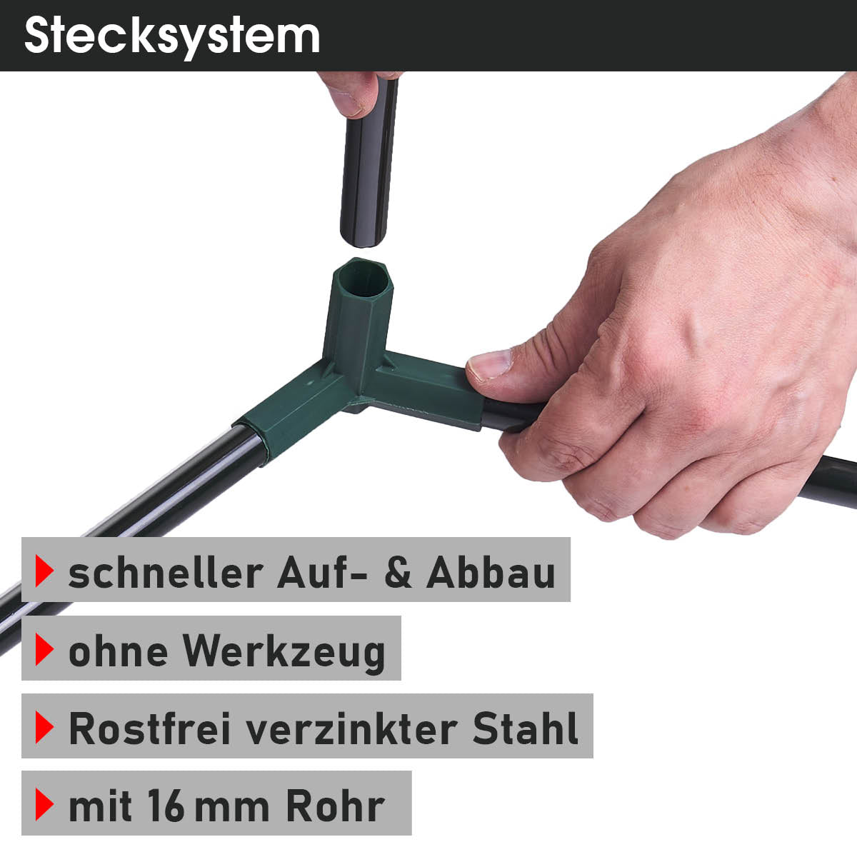 Schneller Auf- und Abbau in wenigen Minuten ganz ohne Werkzeug