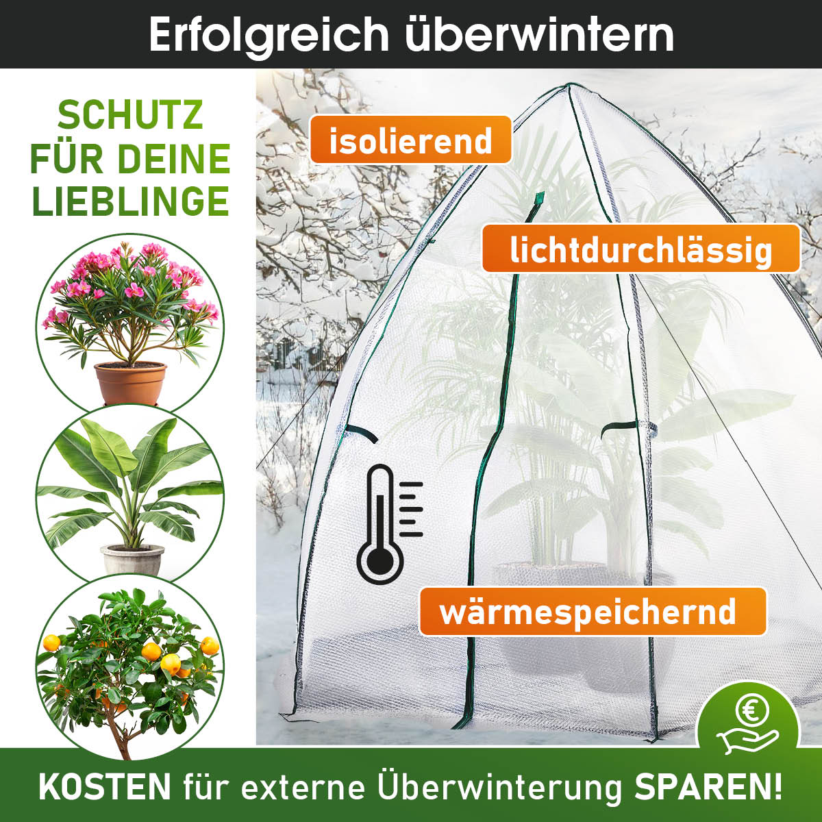 Pflanzzelt mit lichtdurchlässiger, isolierender und wärmespeichernder Noppenfolie