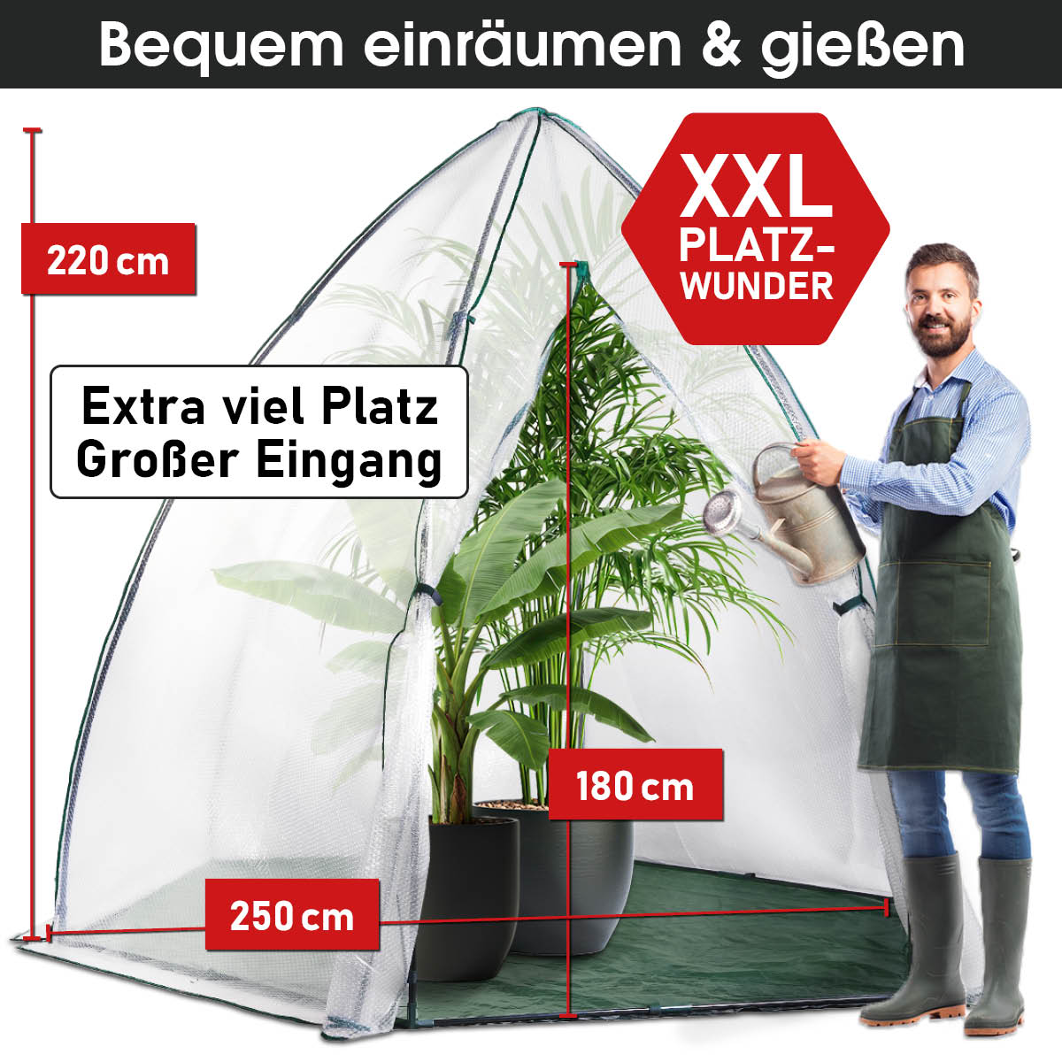 Pflanzen Überwinterungszelt mit XXL Platz dank einer Höhe von 220cm und einem Bodendurchmesser von 250cm