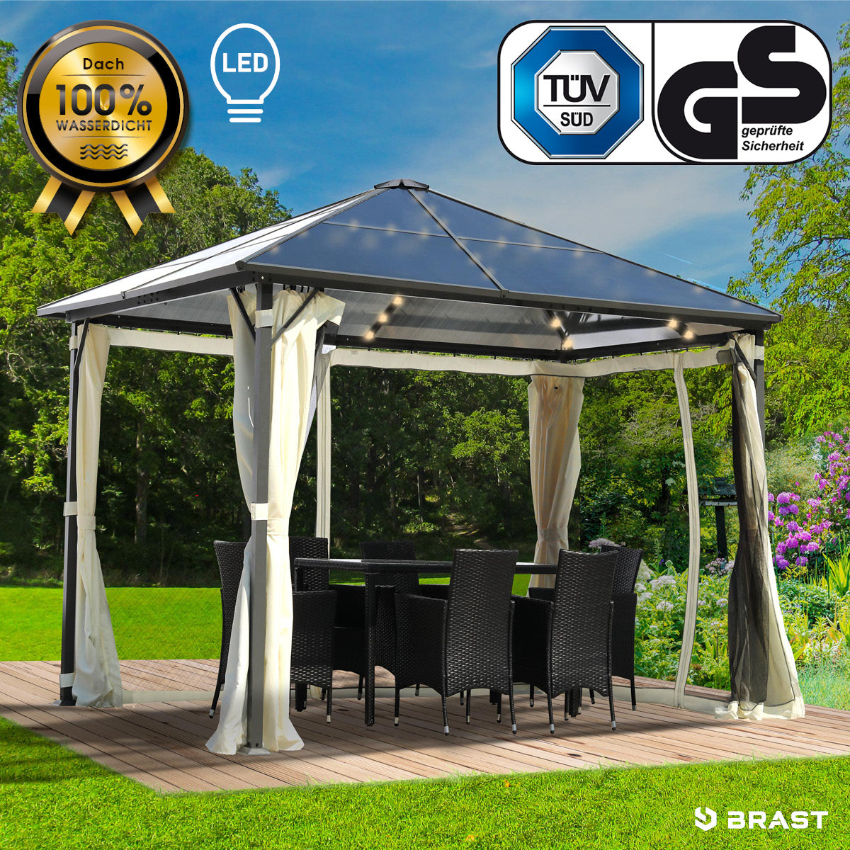 Alu Gartenpavillon SUMMERDREAM 3x3m beige inkl. LEDs
