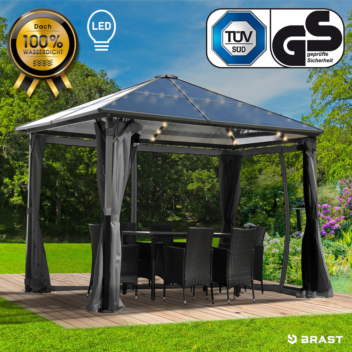 Alu Gartenpavillon SUMMERDREAM 3x3m grau inkl. LEDs