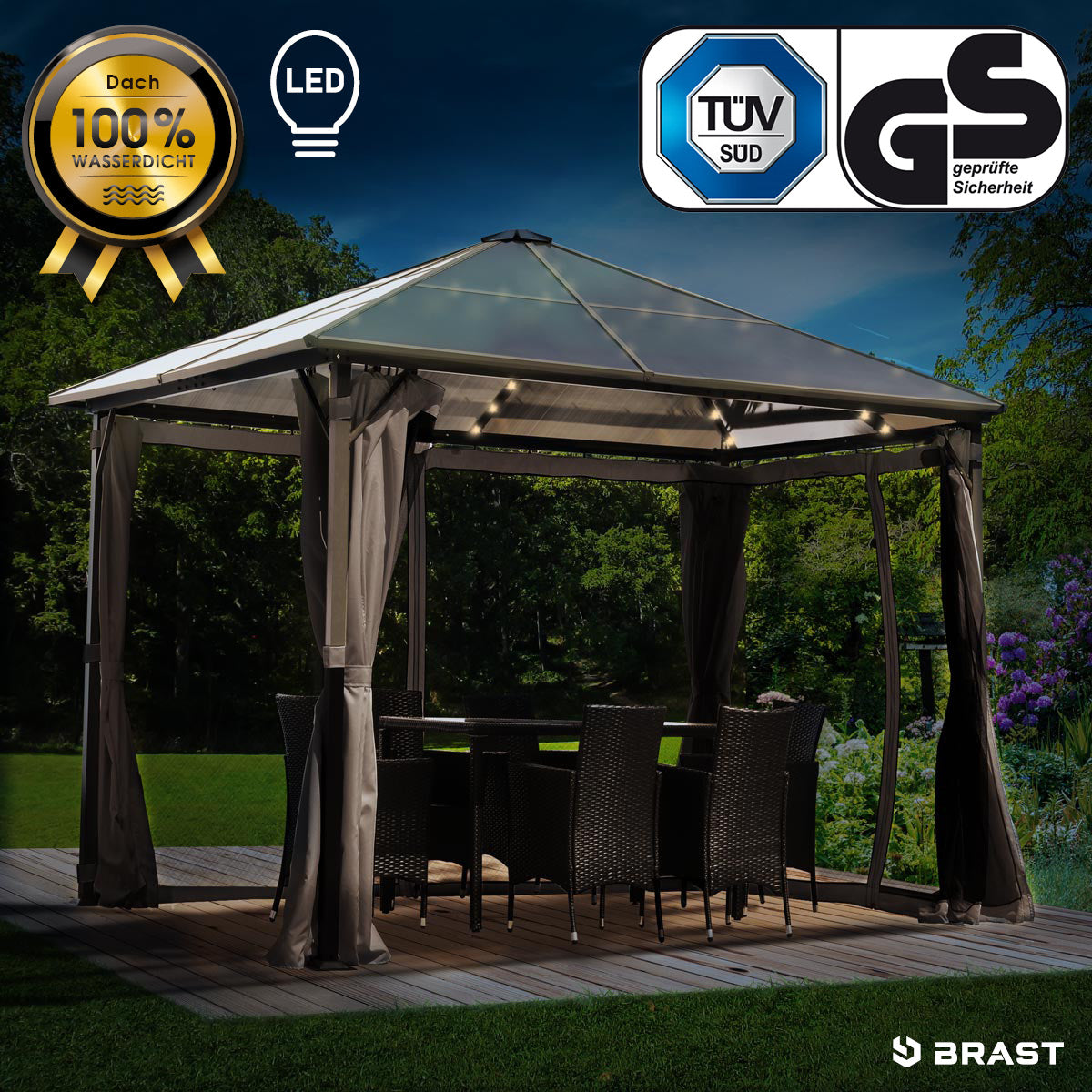 Alu Gartenpavillon SUMMERDREAM 3x3m grau inkl. LEDs