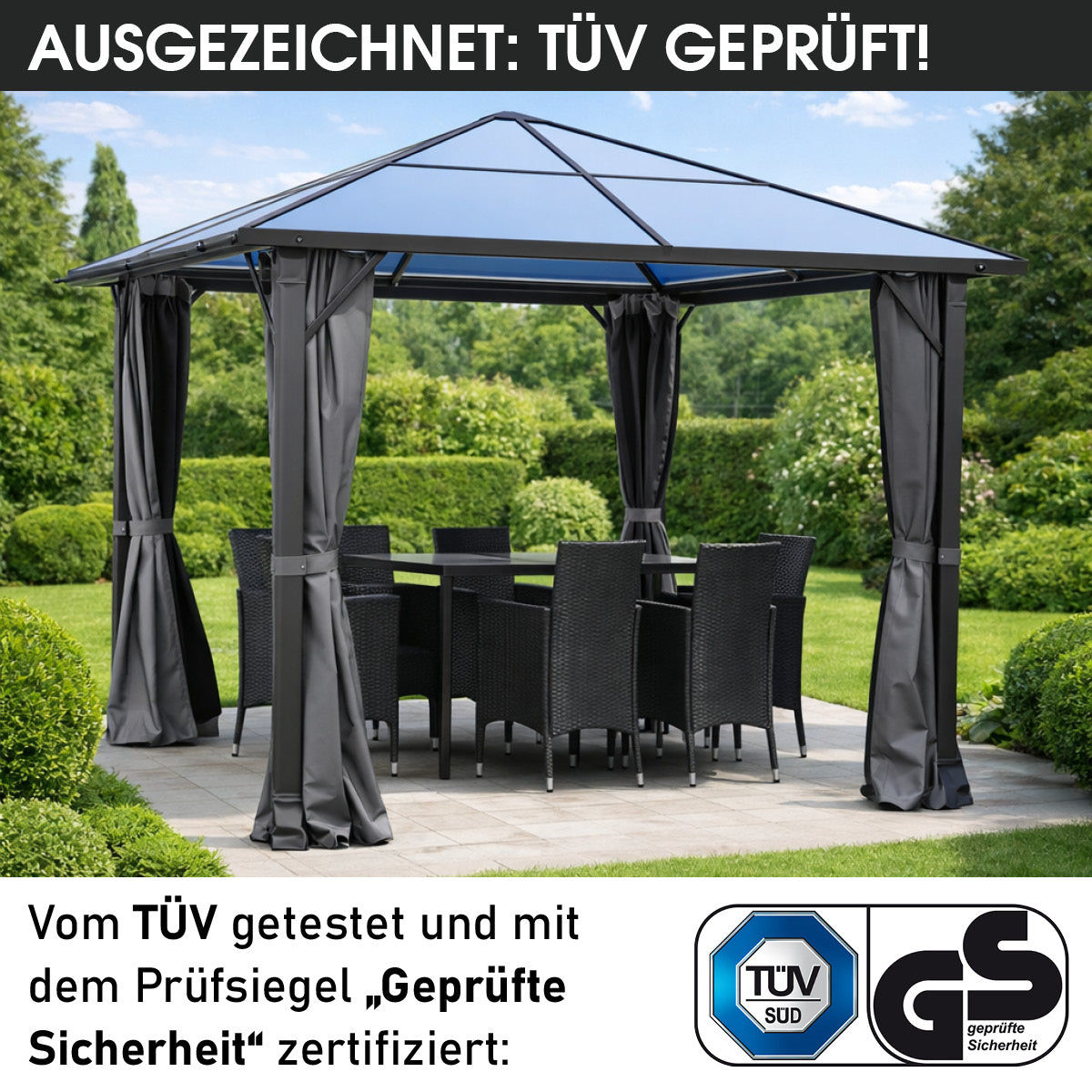 Alu Pavillon PREMIUM 3x3m grau inkl. LEDs