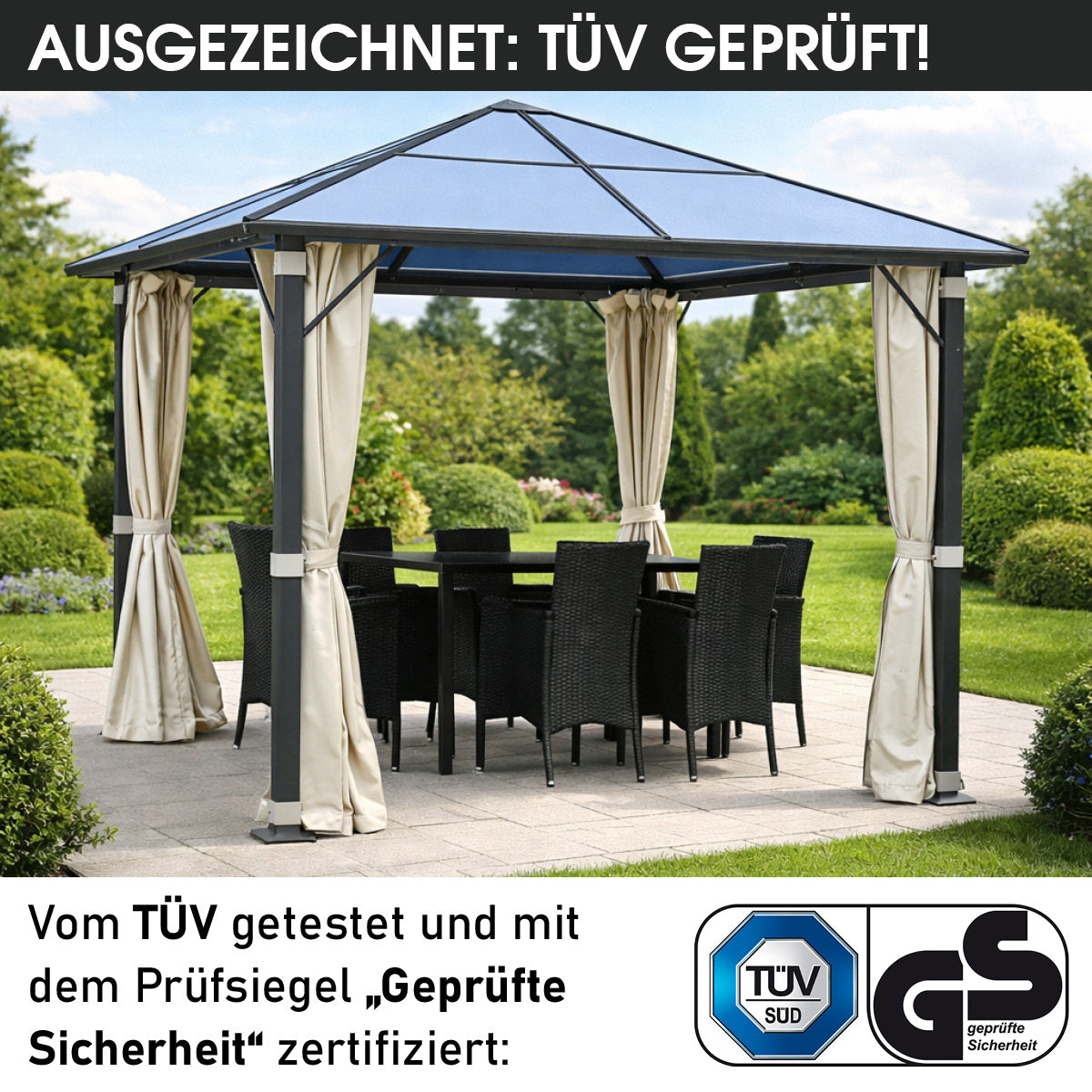 Alu Pavillon PREMIUM 3x3m beige inkl. LEDs