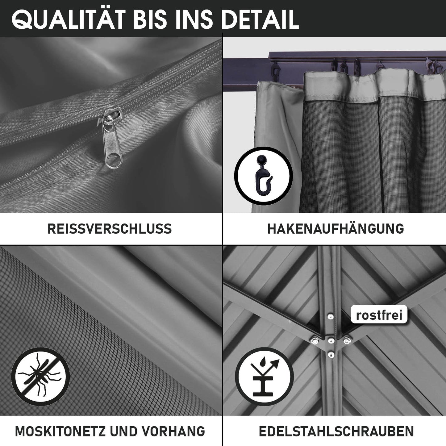 Alu Pavillon MIAMI mit Stahldach 3x3 inkl. LEDs